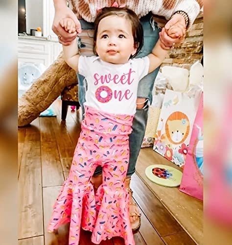 ZyHwShine Toddler Baby Girl Birthday Outfit - Sweet Short Sleeve T-Shirt with Donut Shorts or Flare Pants 2-Piece Summer Clothes Set for 1-2 Year Olds | Perfect for Birthday Parties, Photo Shoots & Summer Playdates