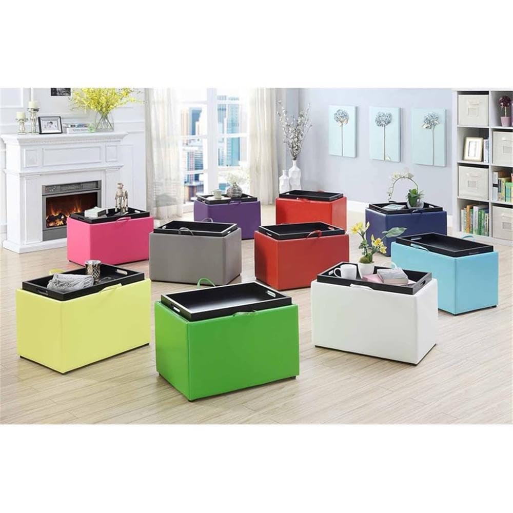 Pemberly Row Yellow Faux Leather Storage Ottoman - Accent Footrest with Hidden Storage Compartment | Perfect for Living Room, Bedroom & Home Decor