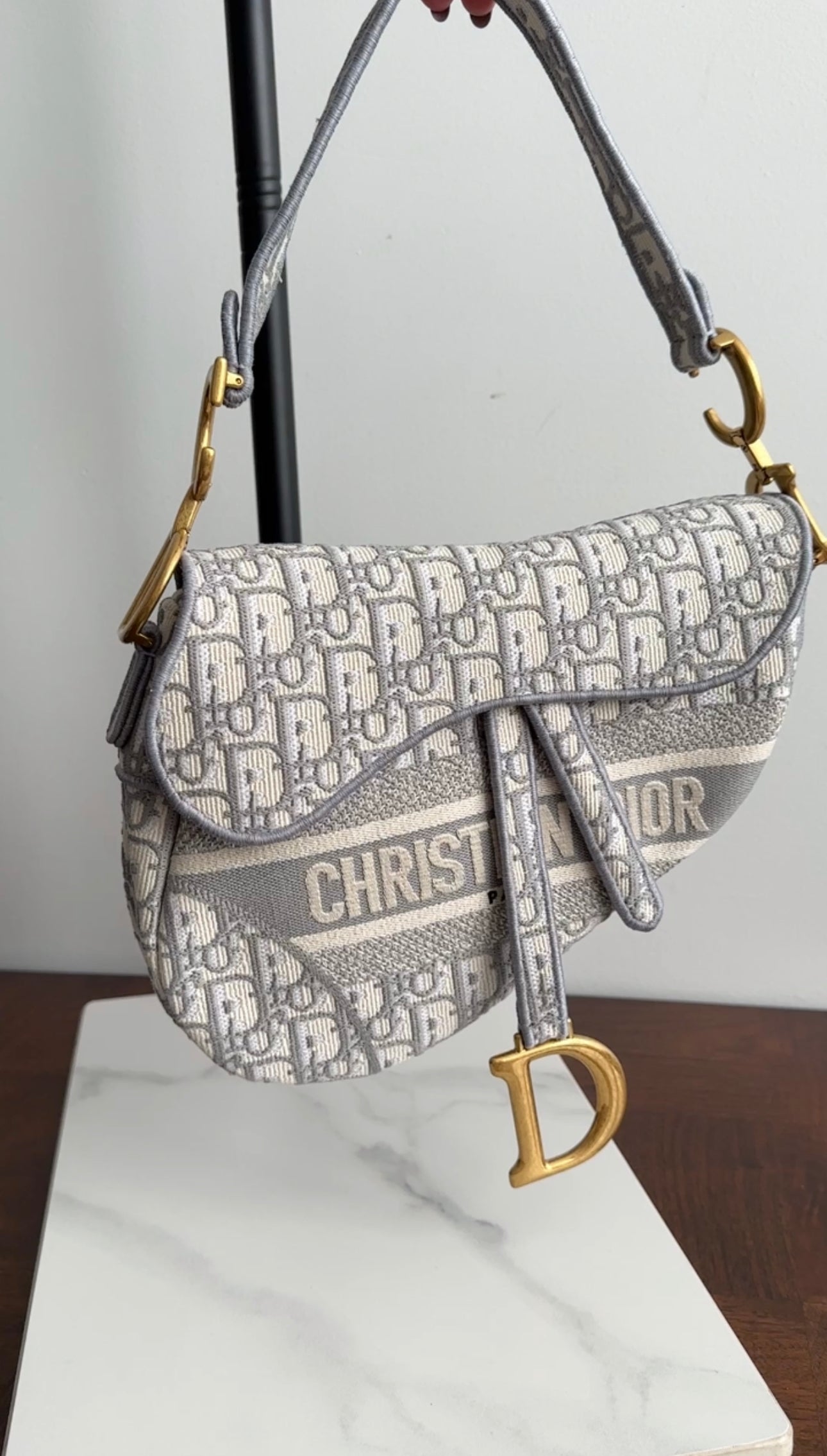 Christian Dior Large Light Grey Oblique Jacquard Saddle Bag - Luxury Designer Handbag for Women, Perfect for Work, Travel & Evening Events
