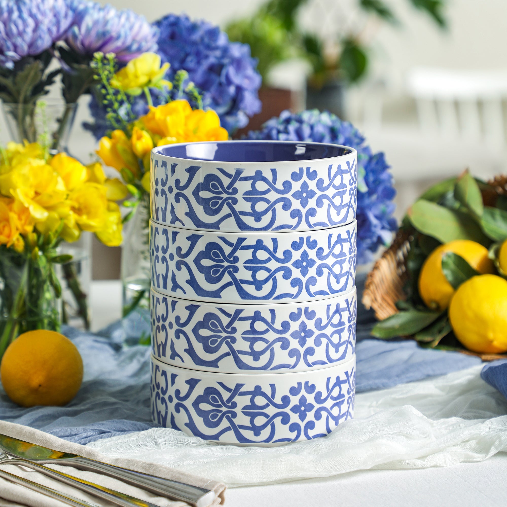 Premium Tropea Stoneware Dinnerware Set - 16-Piece Blue Ceramic Plates, Bowls & Mugs - Durable & Stylish for Everyday Dining & Entertaining