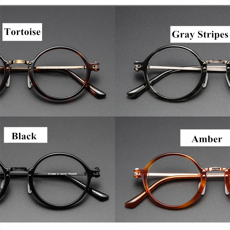 Stylish Black Unisex Full Rim Round Titanium Acetate Eyeglasses RT5866 - Perfect for Reading, Work & Everyday Fashion