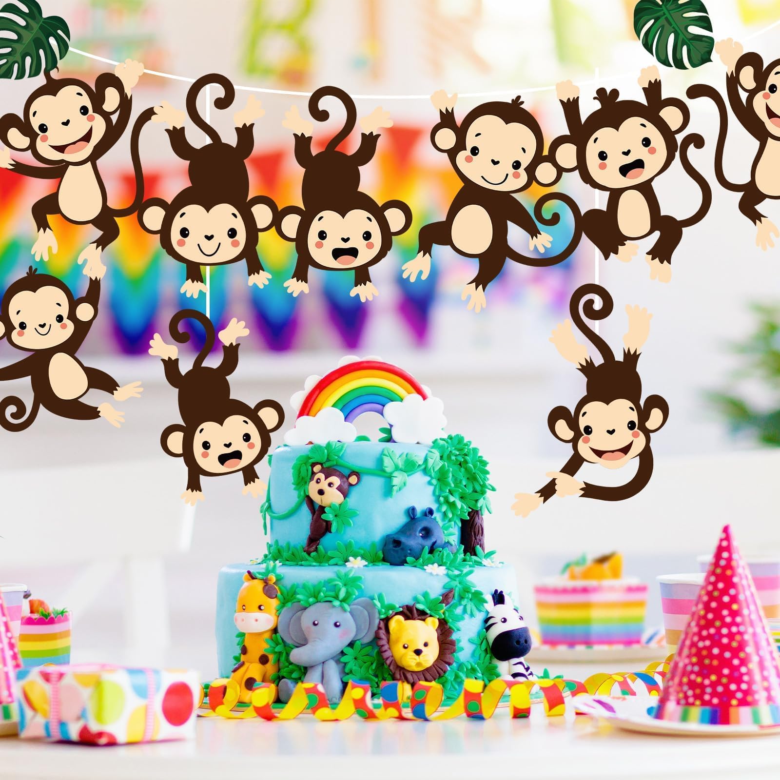 36pcs Safari Birthday Party Decorations - Jungle Theme Hanging Monkey Cutouts, Animal Wall Decor for Kids Classroom, Bulletin Board & Wild One Birthday Party Supplies | Perfect for Jungle Safari Themed Parties, Baby Showers & School Events