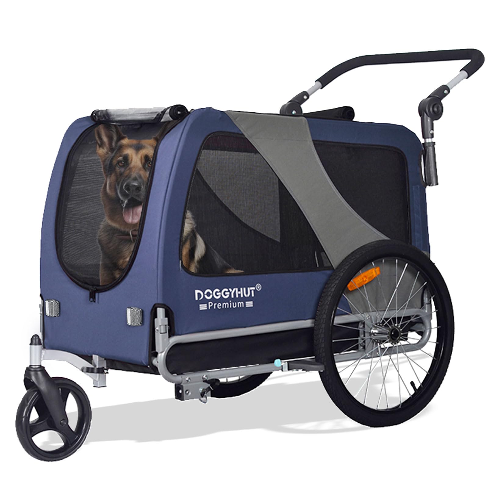 DOGGYHUT® Premium Large/XL Pet Bike Trailer & Stroller for Big Dogs or Multiple Small Dogs - Low Center Gravity, Parking Brakes, Easy Fold Frame - Perfect for Cycling, Jogging & Outdoor Adventures