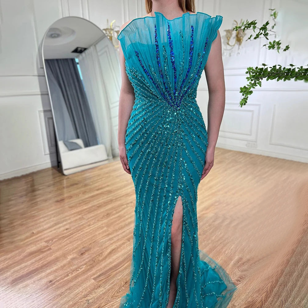 Serene Hill 2025 Women's Sexy Off-Shoulder Mermaid Evening Dress with High Split & Beaded Details - Perfect for Wedding Parties, Prom Nights & Formal Events (LA72049)