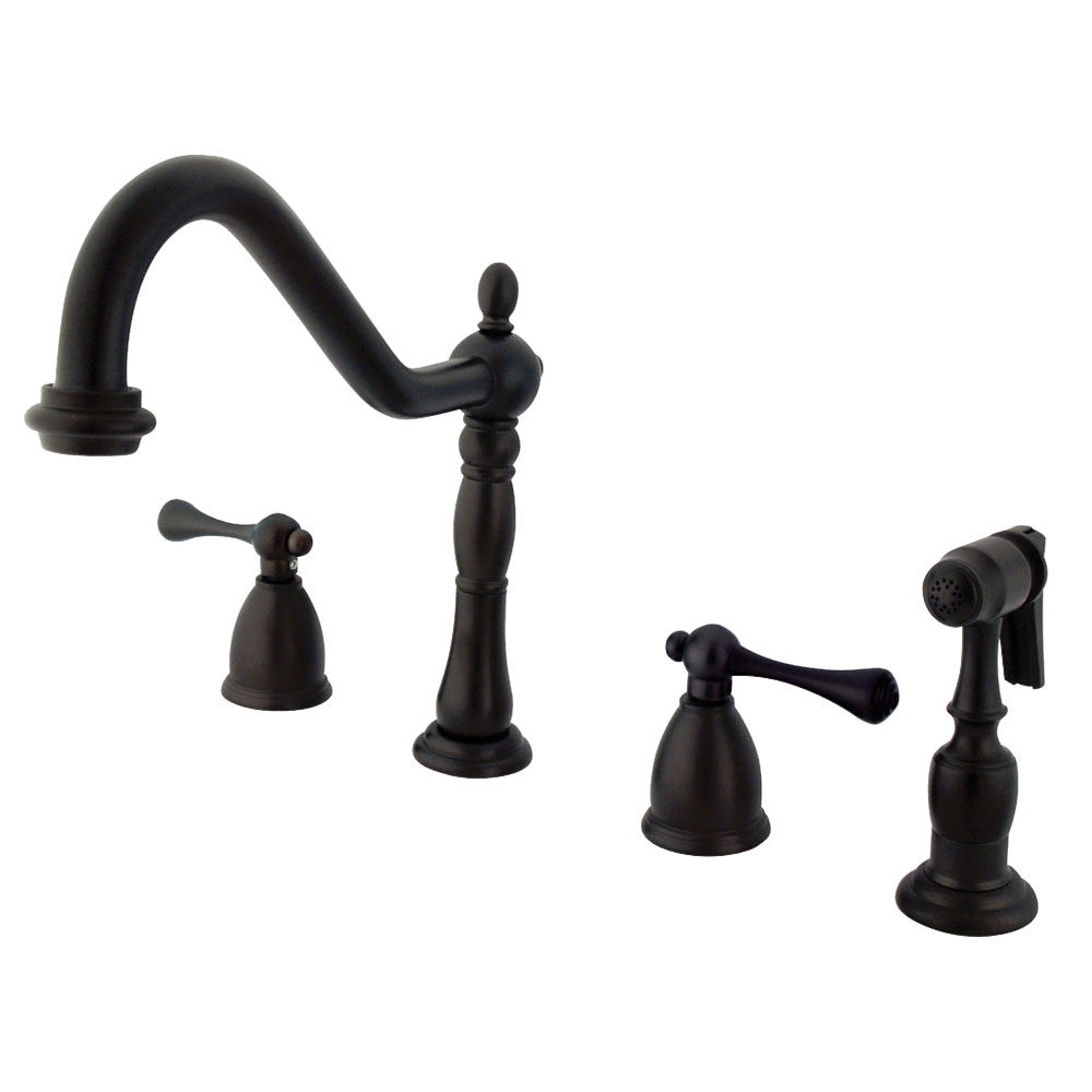 Kingston Brass KB1798BLBS Heritage Widespread Kitchen Faucet - Modern Pull-Down Sprayer, Oil-Rubbed Bronze Finish for Farmhouse & Traditional Kitchens | Perfect for Cooking, Washing Dishes & Filling Pots