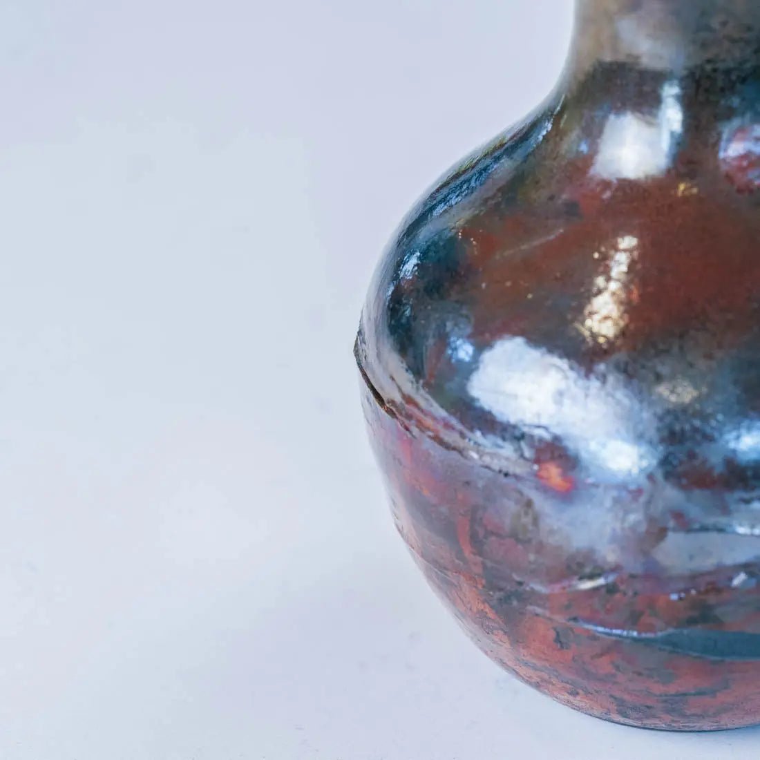 #19 Large Raku Decorative Rubber Band Pot - Greens, Coppers & Charcoals - Handcrafted Ceramic Vase for Home Decor, Office or Gift - Creative Collection