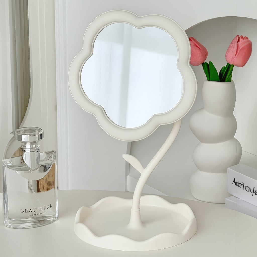 Flower Shaped Makeup Mirror with LED Lights - Portable Vanity Mirror for Home & Travel - Perfect for Makeup Application, Skincare, and Hair Styling