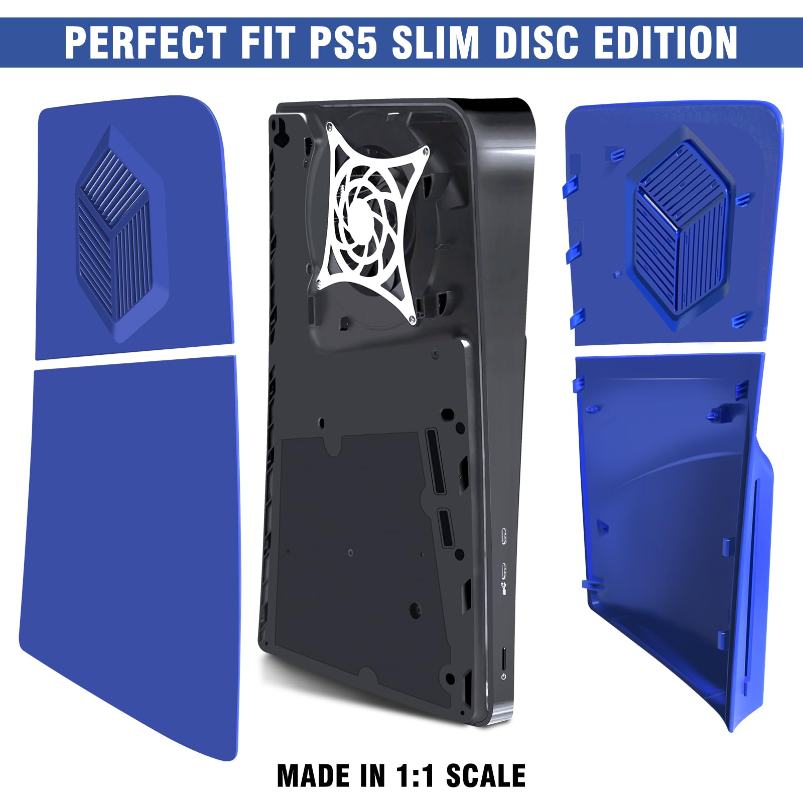 Koiiko PS5 Slim Disc Edition Replacement Faceplates & Anti-Scratch Anti-Dust Cover - Blue | Customizable Protective Shell for Gaming Console | Perfect for Home Entertainment & Game Room Decor