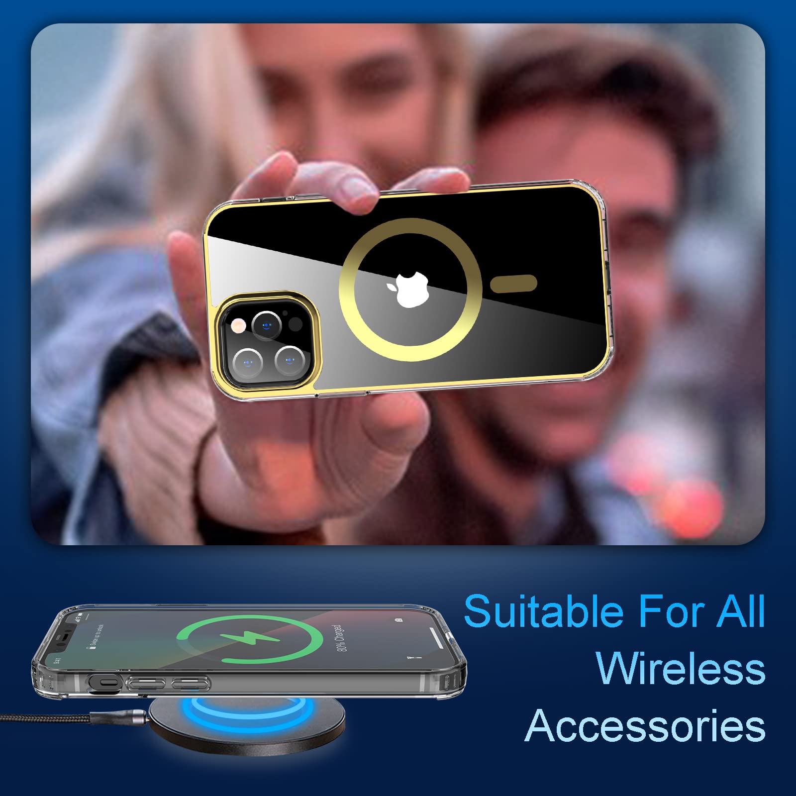 Magnetic Case for iPhone 12 Pro Max 6.7 Inch | MagSafe Compatible | Crystal Clear Sparkle Glitter | Non-Yellowing TPU+PC | Military Grade Shockproof Protection | Gold - Perfect for Everyday Use, Travel & Outdoor Activities
