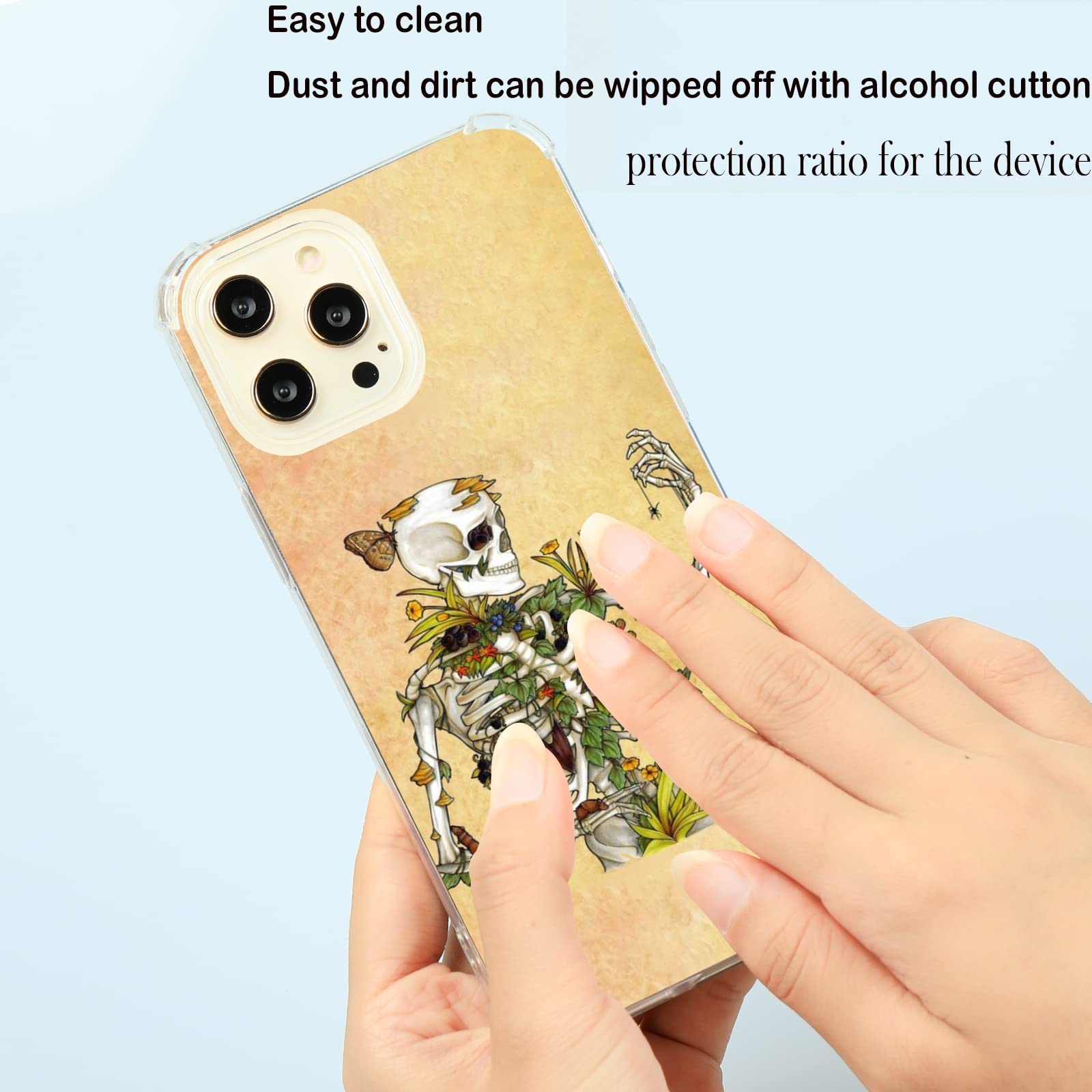 Bones and Botany Skull iPhone 12 Pro Max Case - Trendy Skeleton Plants Spider Bees Butterfly Design, Durable TPU Bumper with Wireless Charging Support | Perfect for Halloween, Gothic Fashion & Nature Lovers