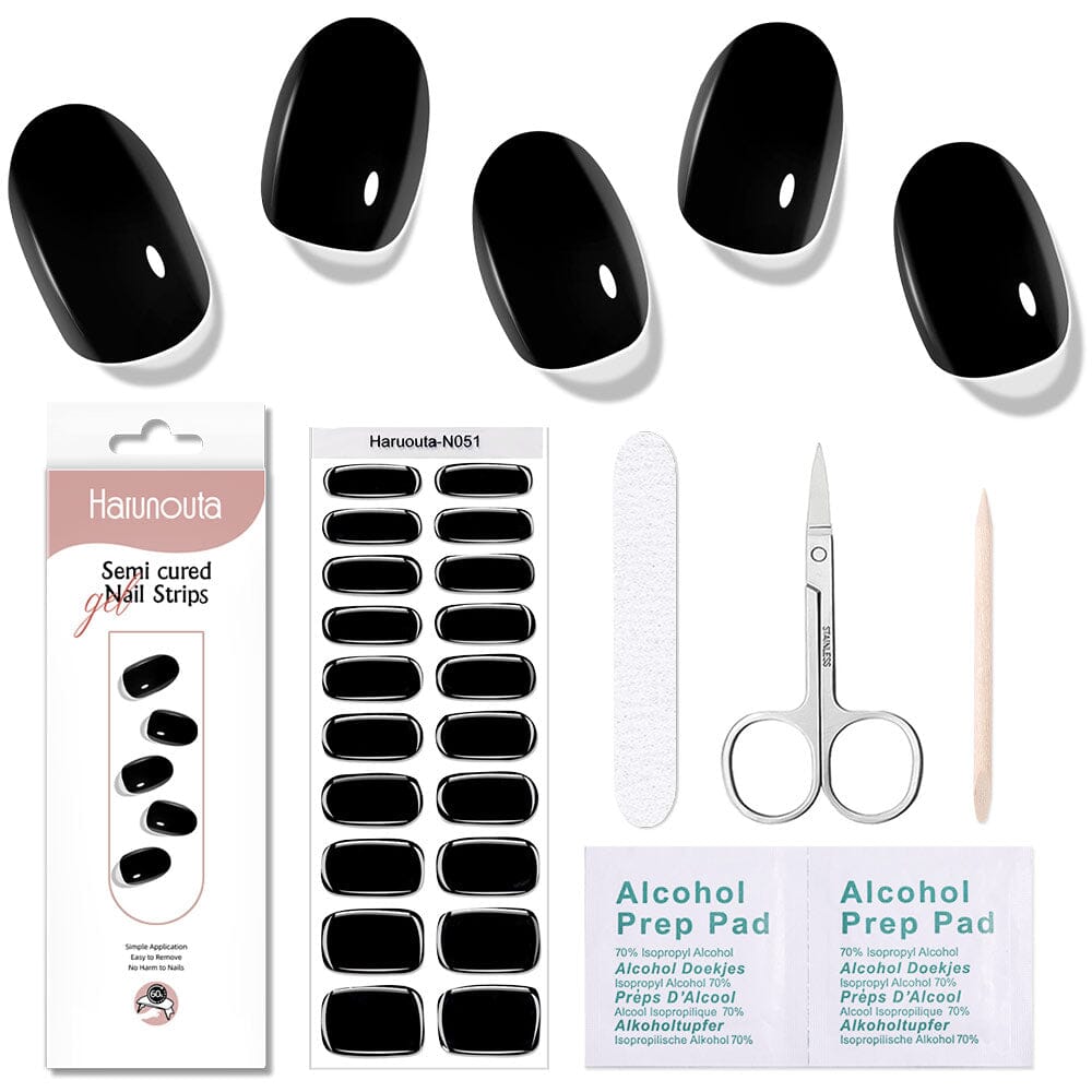 20 Tips Black Semi Cured Gel Nail Strips - Long Lasting DIY Nail Art Kit for Home & Salon Use | Perfect for Parties, Weddings & Special Occasions