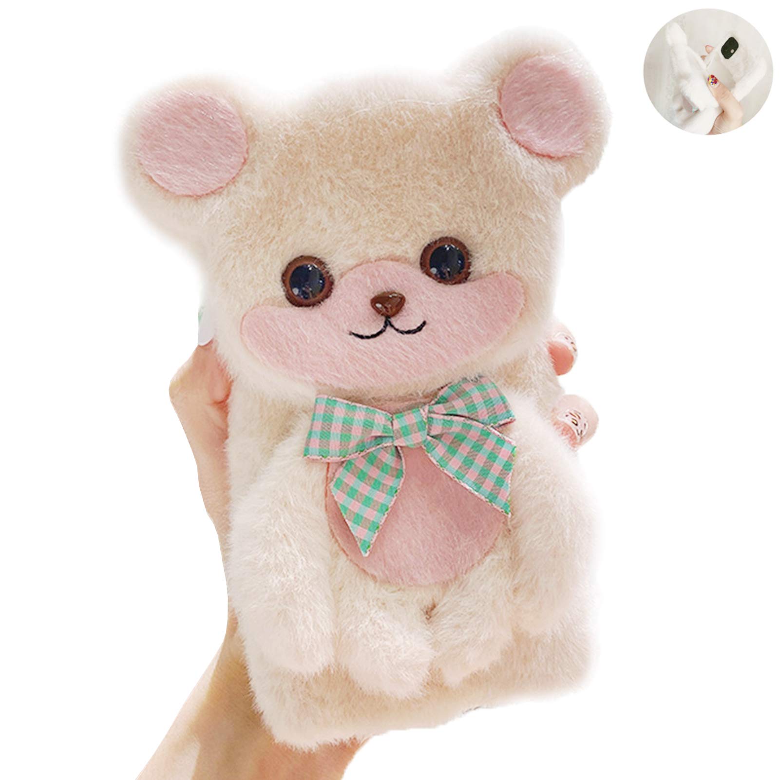 Premium Fluffy 3D Bear Plush Phone Case for iPhone 12 Pro - Cute Animal Design, Soft Silicone Bumper, Shockproof Protective Cover (Bear White) - Perfect for Daily Use, Gifts & Fashion Accessories