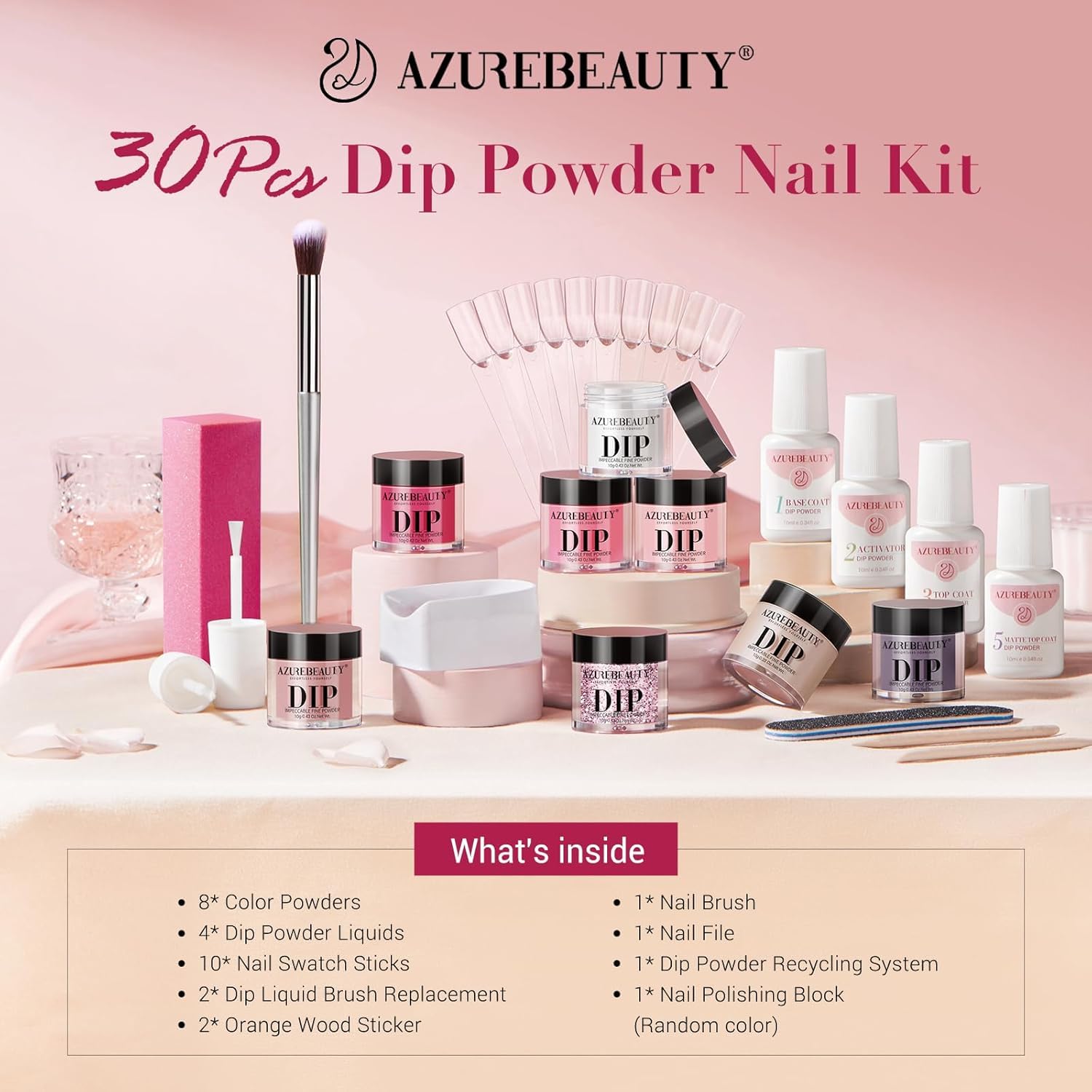 AZUREBEAUTY Dip Powder Nail Kit - Starter Set with Pink & Blue Palette, Acrylic Dipping Powder System for Salon-Quality Manicures at Home | Perfect for DIY Nails, Gifts & Nail Art Enthusiasts