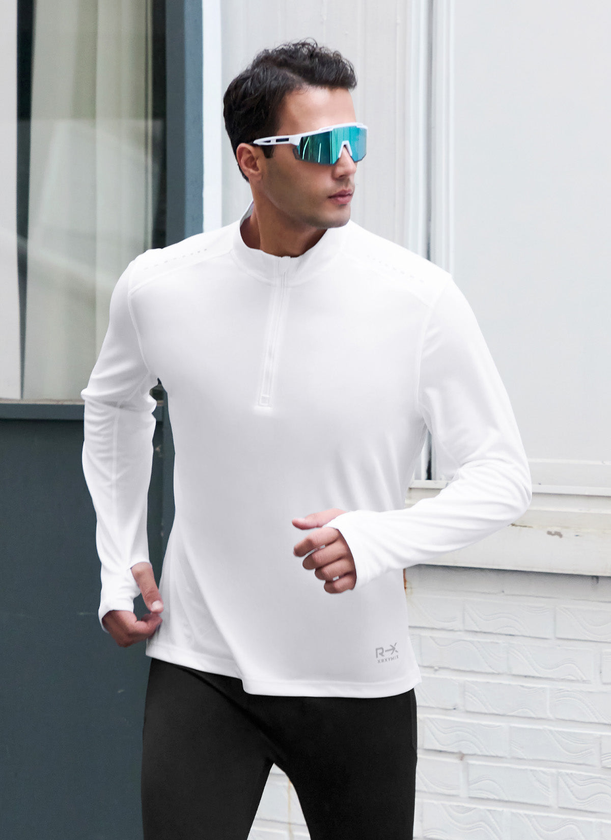 RX Stretch Men's Fingerhole Half Zip Up Pullover - Lightweight & Breathable for Workouts, Running & Outdoor Activities