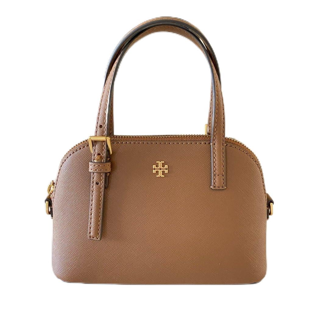 Tory Burch Women's Emerson Dome Satchel Crossbody Bag in Moose - Stylish Leather Shoulder Purse for Work, Travel & Everyday Use