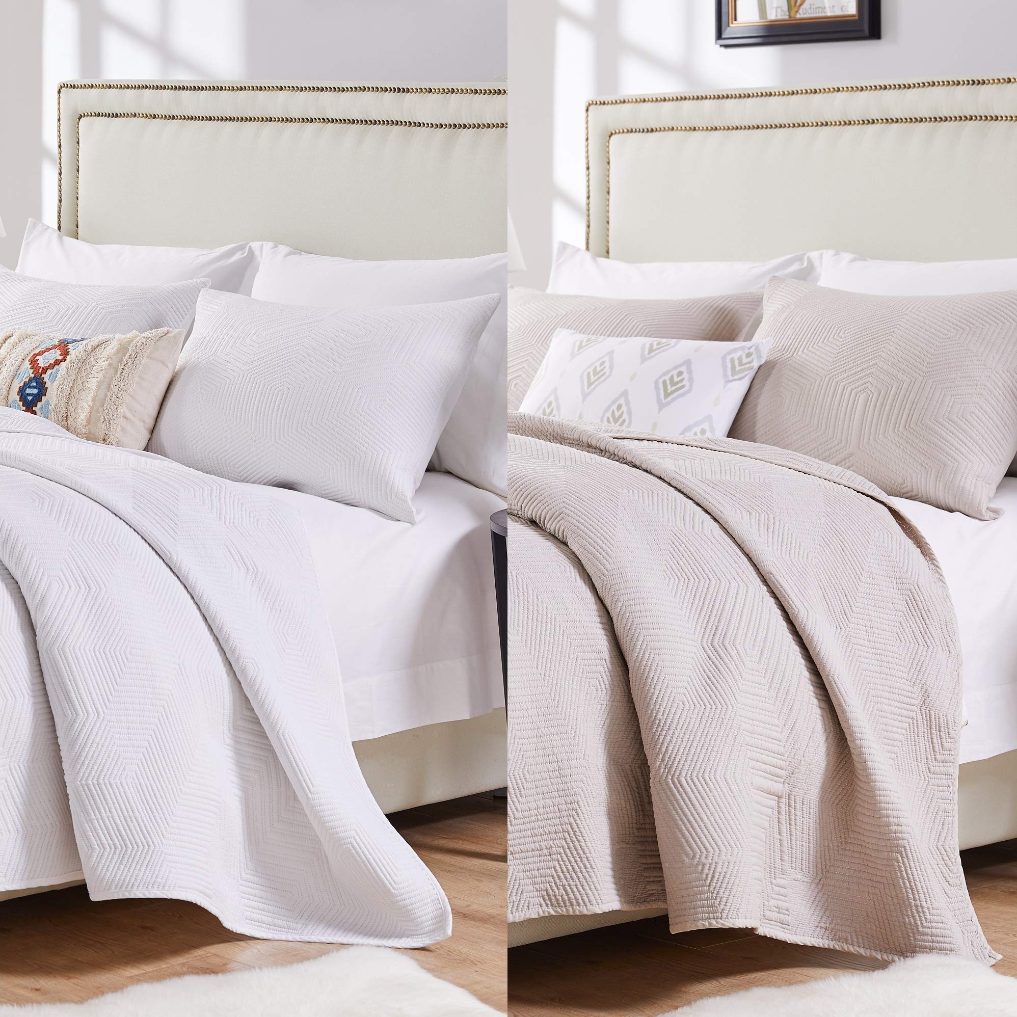 Premium Parker Quilted Bedding Set - 3-Piece Full/Queen Size with Soft Linen Fabric - Perfect for Master Bedroom, Guest Room & Cozy Home Decor