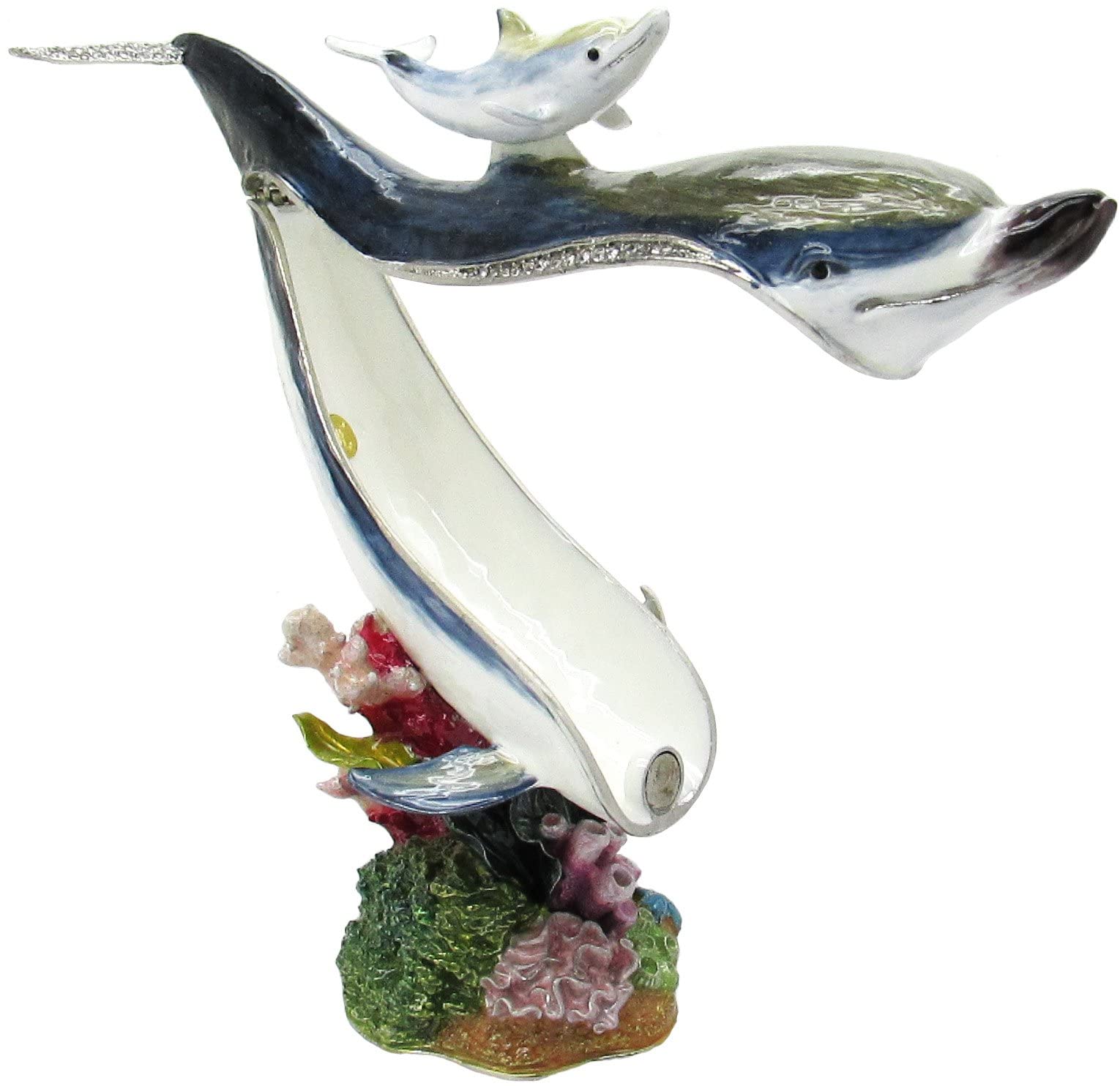 Exquisite Large Dolphin & Baby Jeweled Trinket Box with Genuine Austrian Crystals - Perfect for Jewelry Storage, Gift Giving & Home Décor