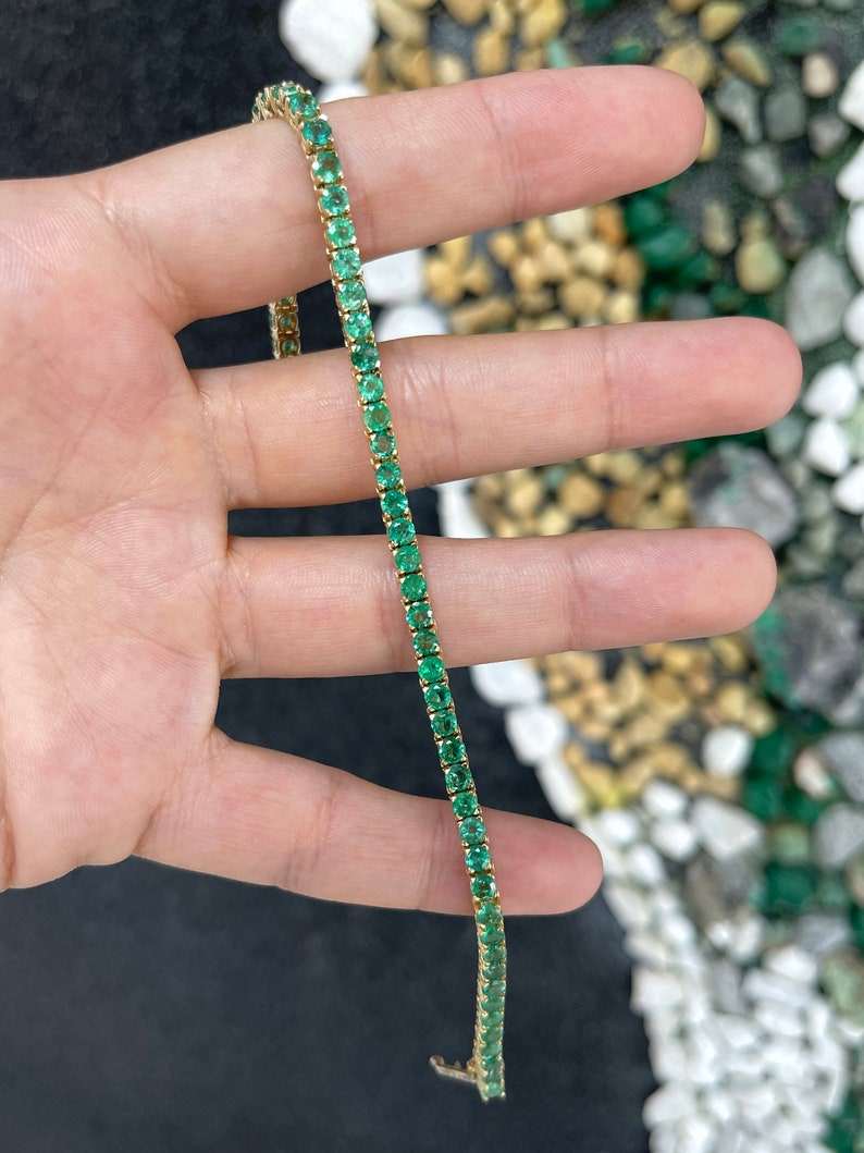 6.0 TCW Medium Dark Green Round Cut Emerald Unisex Tennis Bracelet in 14K Gold - Perfect for Weddings, Parties & Everyday Elegance