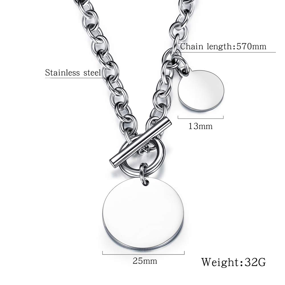 Stainless Steel Moon Coin Cable Chain Necklace for Women - Minimalist Geometric Dainty Punk Jewelry with Toggle Clasp, 22 Inch, Perfect Gift for Birthday, Best Friend | Everyday Wear, Office, Date Night, Special Occasions