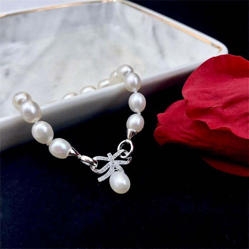 Rosine Sterling Silver Pearl & Cubic Zirconia Wedding Bracelet | Elegant Bridal Jewelry for Bride, Bridesmaids & Special Occasions | Available in Multiple Colors