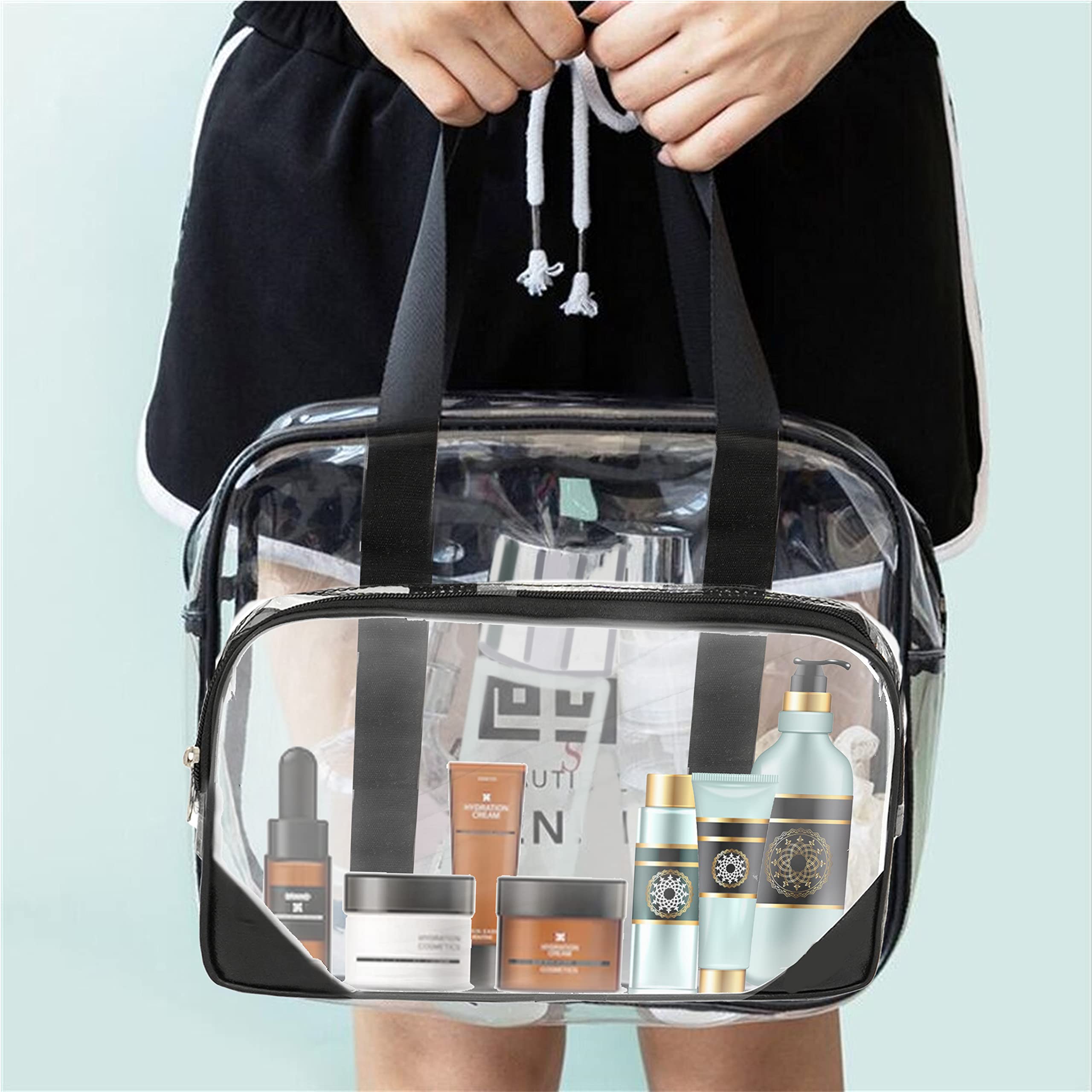 TULMAN Clear Travel Toiletry Bag for Women - Waterproof Cosmetic Organizer with Handle, Zipper Closure Makeup Pouch - Perfect for Bathroom Storage, Gym Essentials & Weekend Getaways
