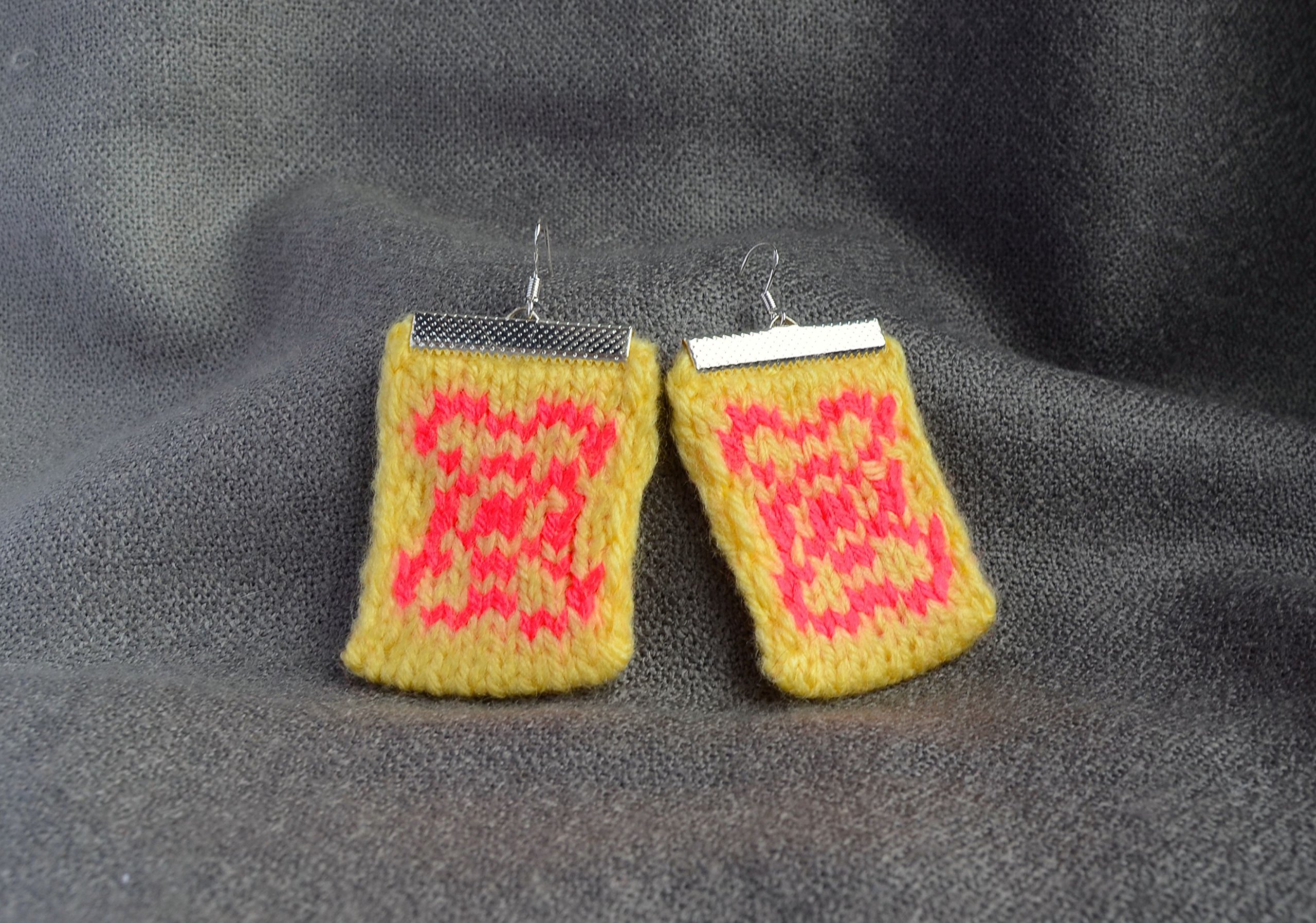 Handmade Yellow Knitted Earrings & Red Rectangle Crochet Jewelry - Unique Modern Gift for Women, Birthday, Anniversary - Perfect for Boho Fashion, Casual Wear & Special Occasions