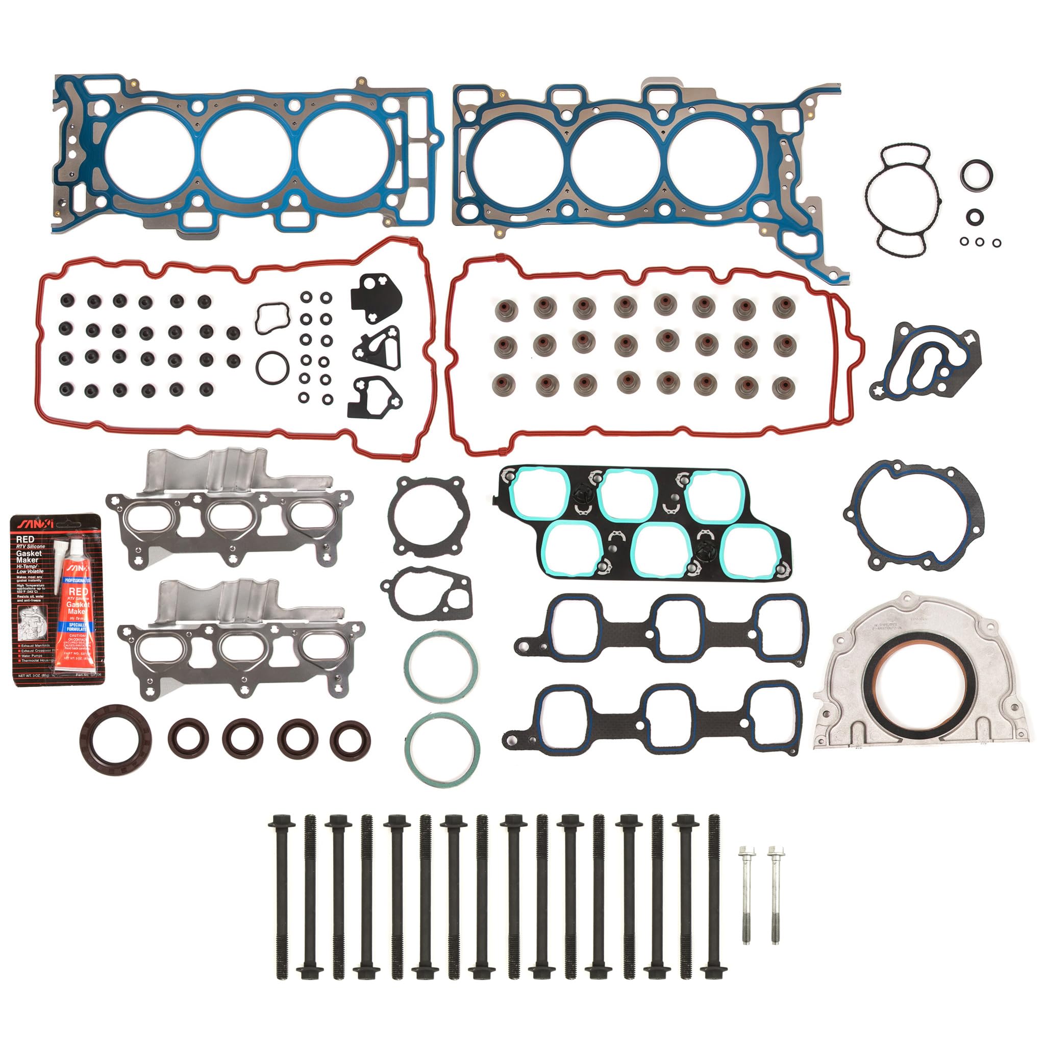 Full Gasket Set with Head Bolts - Compatible with 2007-2008 Buick Enclave, GMC Acadia, Saturn Outlook 3.6L DOHC Engine - Perfect for Engine Rebuilds & Head Gasket Replacement
