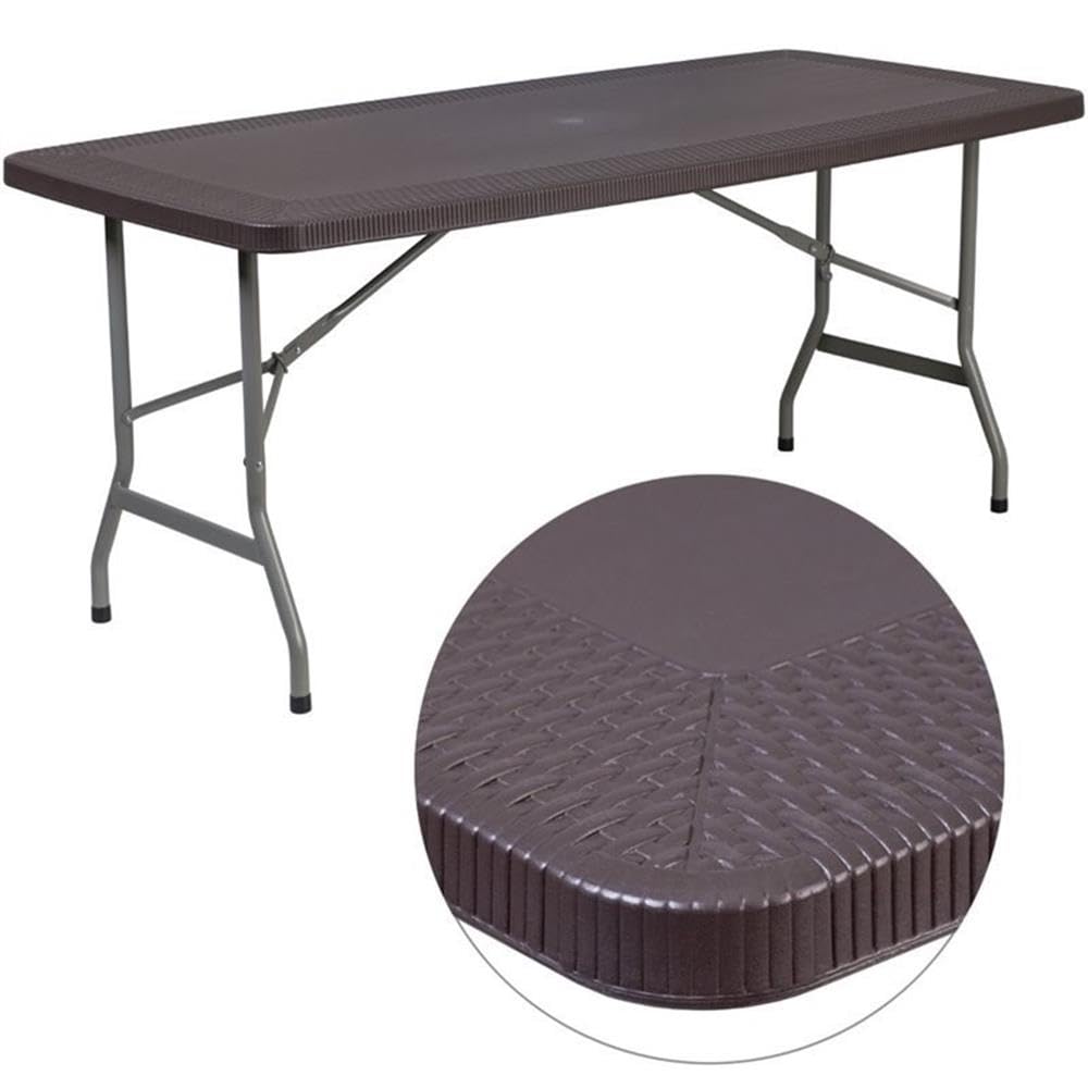 BOWERY HILL 4ft Brown Plastic Folding Table - Portable & Lightweight for Indoor Outdoor Use, Parties, Camping, Picnics & Events