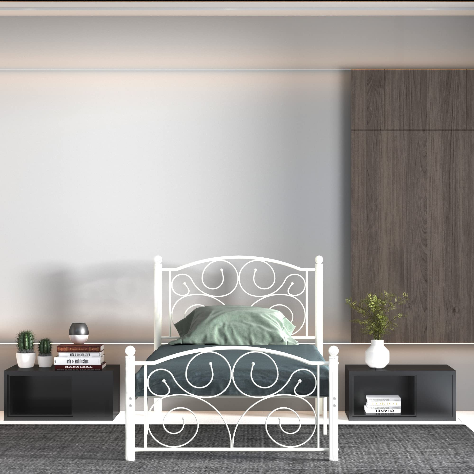 Sturdy Twin Size Metal Platform Bed Frame with Headboard & Footboard - Heavy Duty Flower Support System, Large Under Bed Storage, No Box Spring Needed, Noise-Free, Black - Perfect for Small Bedrooms, Guest Rooms & Dormitories