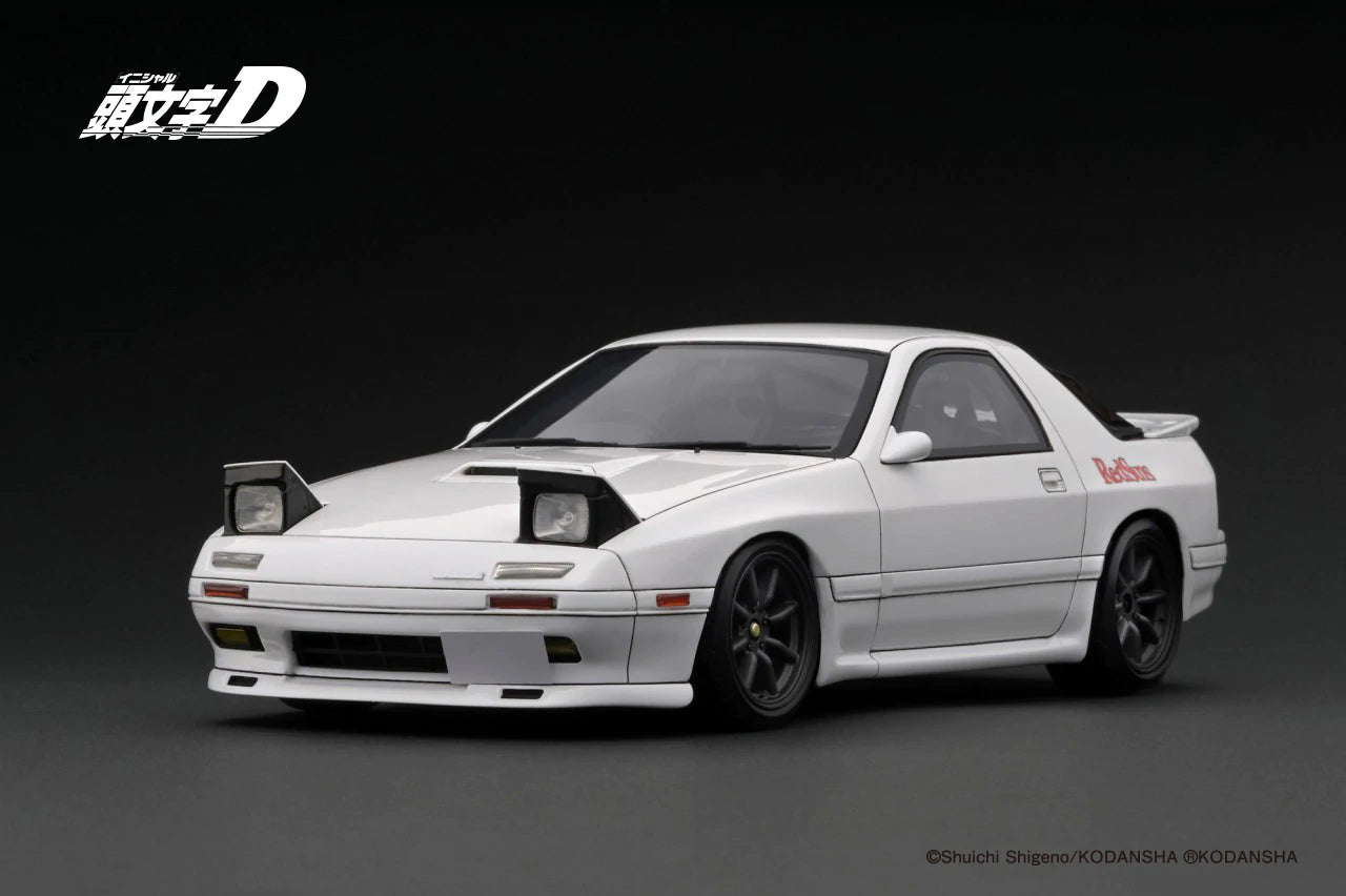 1:18 Scale Initial D Mazda Savanna RX-7 FC3S Infini White Diecast Model Car - Anime Inspired Collectible for Display & Racing Fans