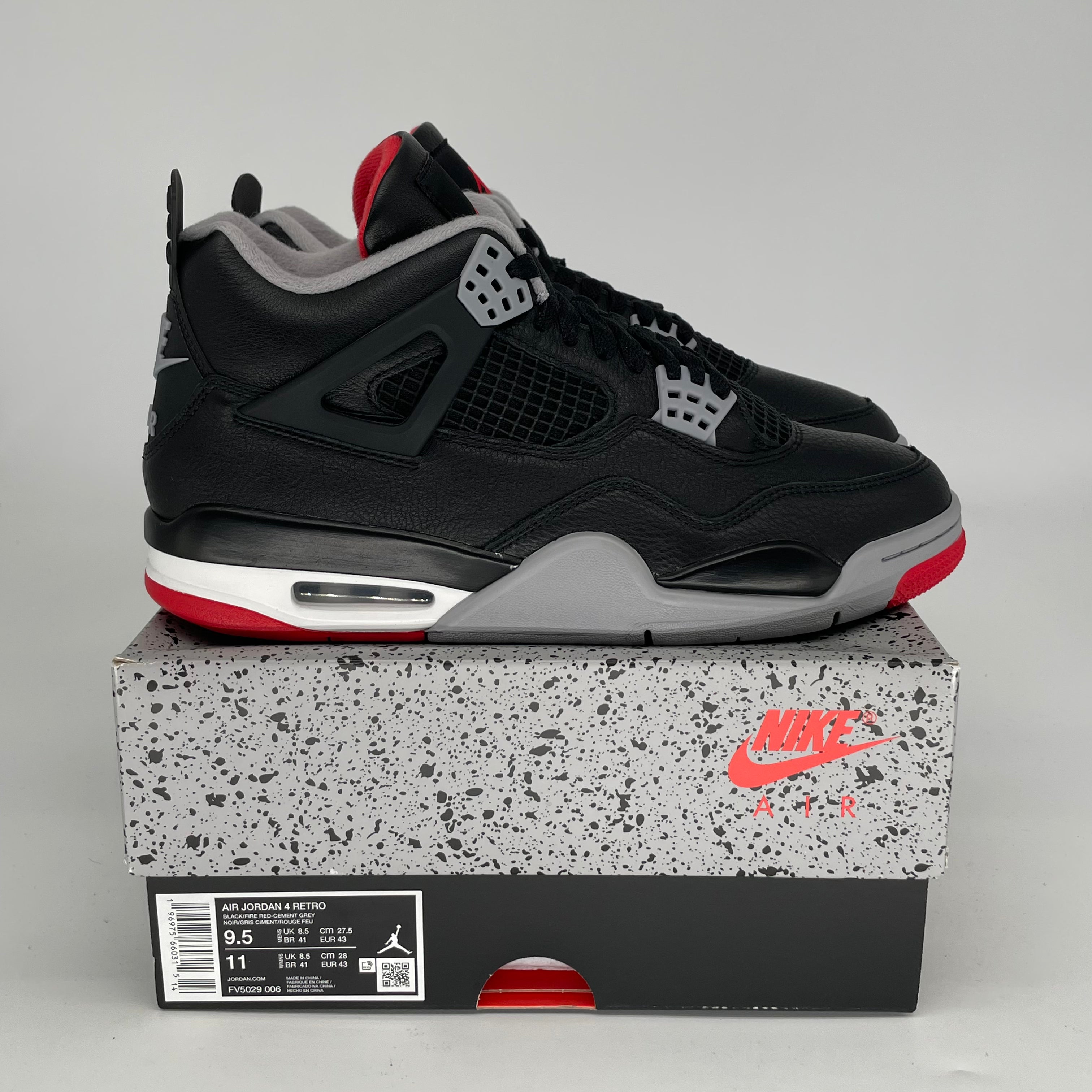 Original Air Jordan 4 Bred Reimagined Men's Basketball Shoes - Size 9.5/11W (FV5029-006) - Retro Style for Streetwear & Sneaker Collectors - Perfect for Casual Wear, Sports & Fashion Outfits