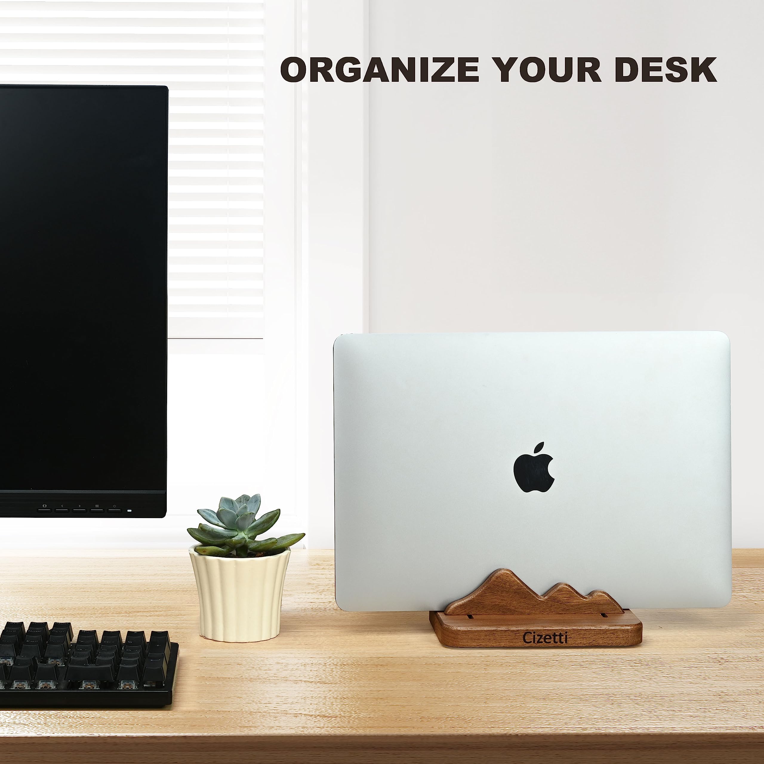 Vertical Wooden Laptop Stand Holder - Adjustable Desk/Under Desk Organizer for MacBook Pro & All Laptops - Black Walnut Wood Dock | Perfect for Home Office, Workspace & Minimalist Setup