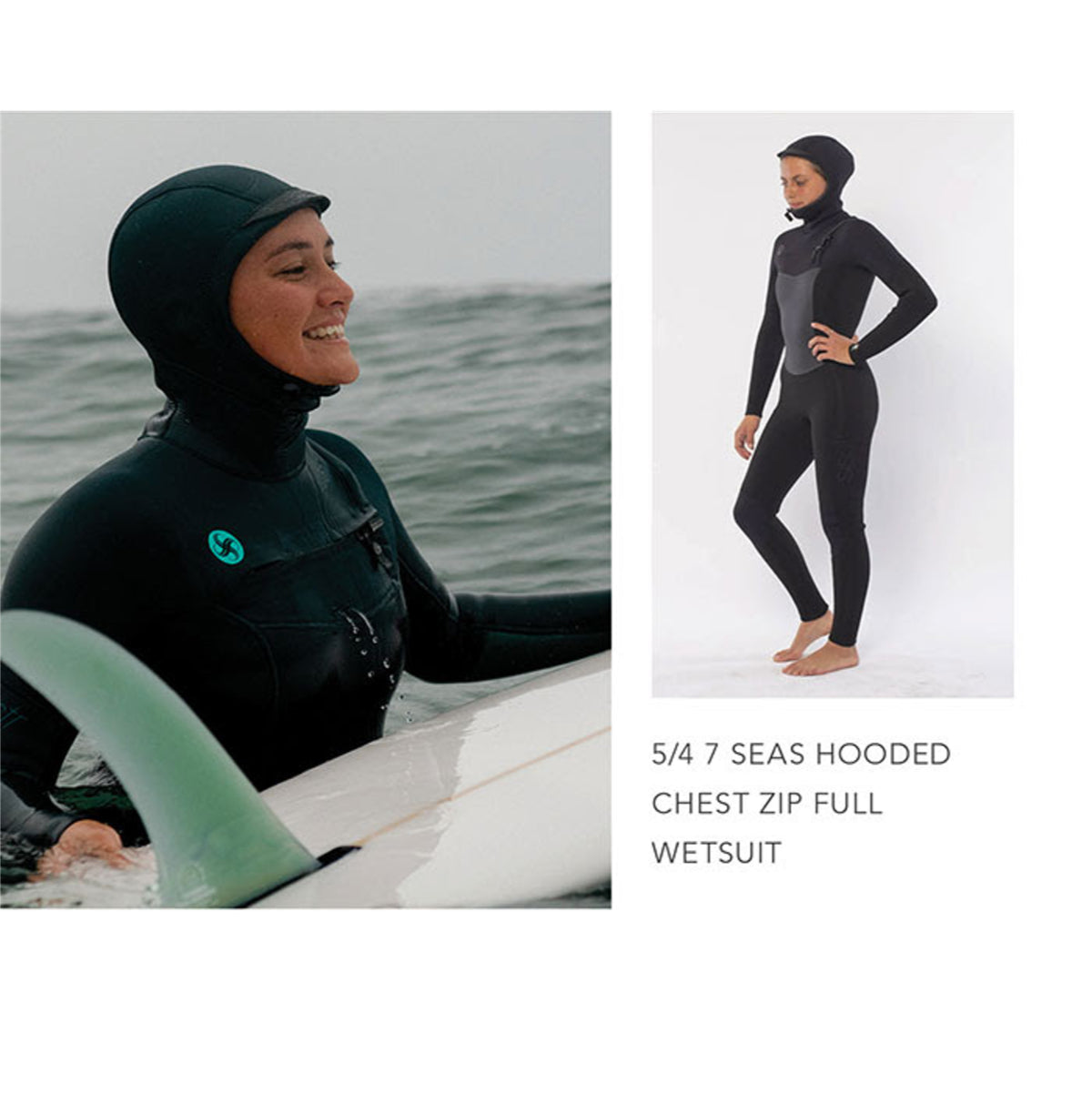 5/4mm SisstrEvolution 7 Seas Hood Chest Zip Full Wetsuit - Solid Black SBK - Perfect for Surfing, Diving & Cold Water Sports
