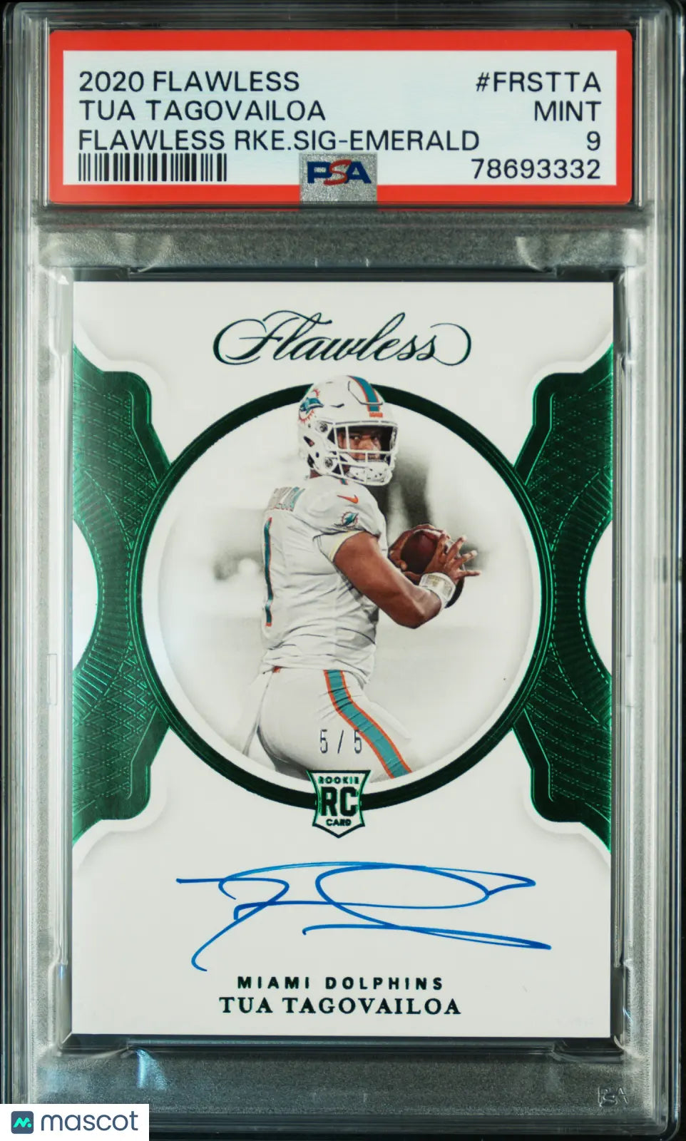 2020 Panini Flawless Tua Tagovailoa Rookie Card PSA 9 Emerald 5/5 - Rare Football Collectible for Sports Memorabilia & Investment