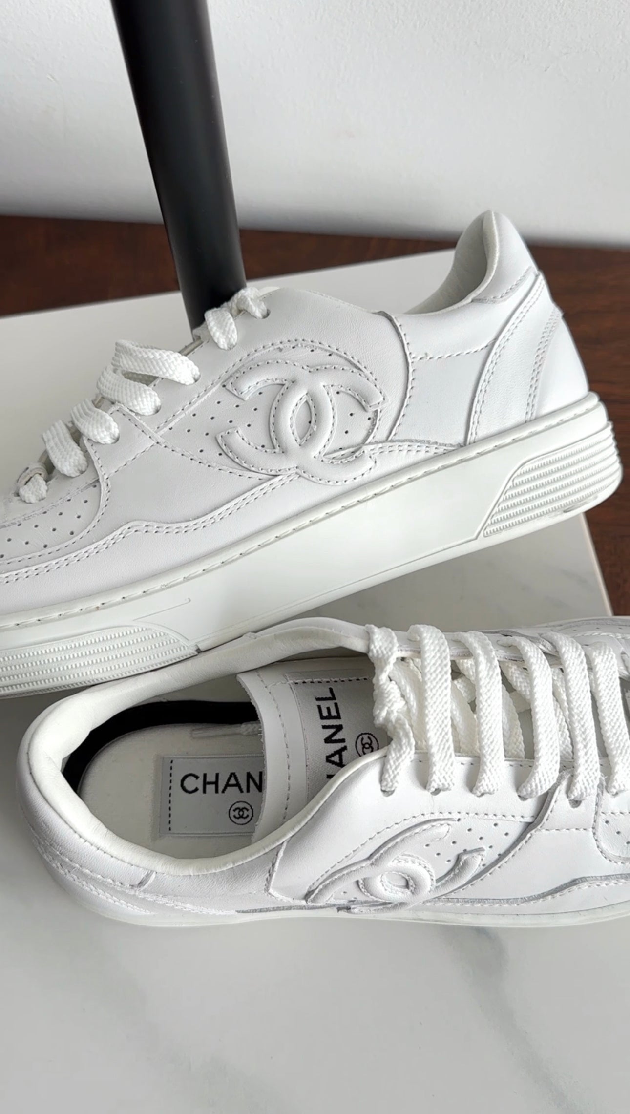Chanel 23A White Leather Low Top CC Sneakers Women's Size 37.5 - Luxury Designer Shoes for Casual Wear & Street Style Fashion