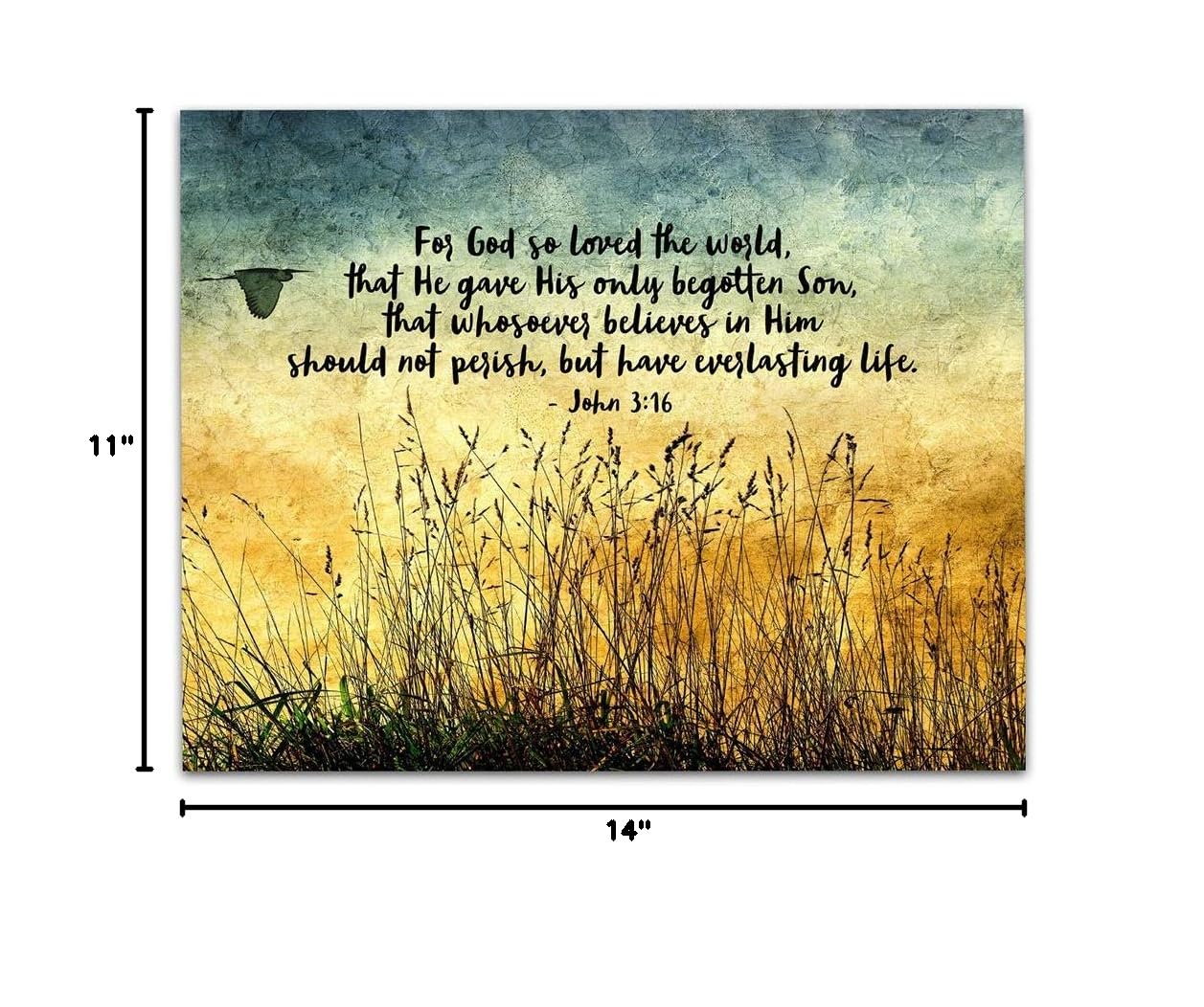 TJ Originals - John 3:16 Bible Verse Wall Art - Christian Scripture Decor - 11x14 Inspirational Print - God So Loved the World Quote - Perfect for Home, Church & Office Decor - Great Gift for Women, Family & Friends (Wild Grass 2)