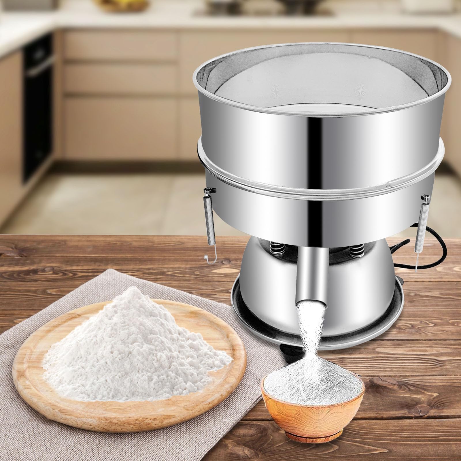 110V Automatic Powder Sifter Machine - 10+60 Mesh Stainless Steel Sieve Shaker with 2 Screens for Flour, Particles & Liquid Materials | Perfect for Baking, Pharmaceuticals & Laboratory Use