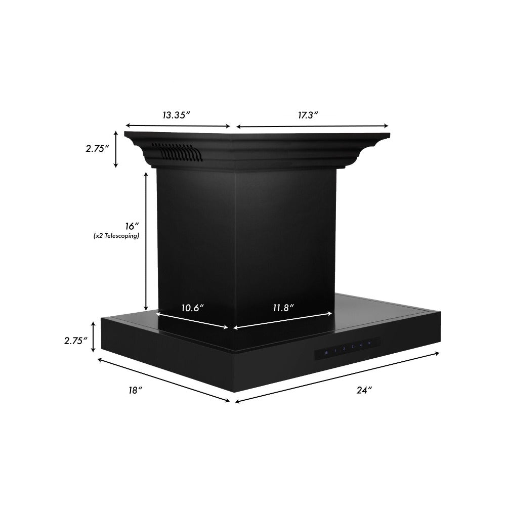 ZLINE Black Stainless Steel Wall Mount Range Hood with Built-in CrownSound Bluetooth Speakers - Modern Kitchen Ventilation for Cooking, Grilling & Entertaining (BSKENCRN BT)