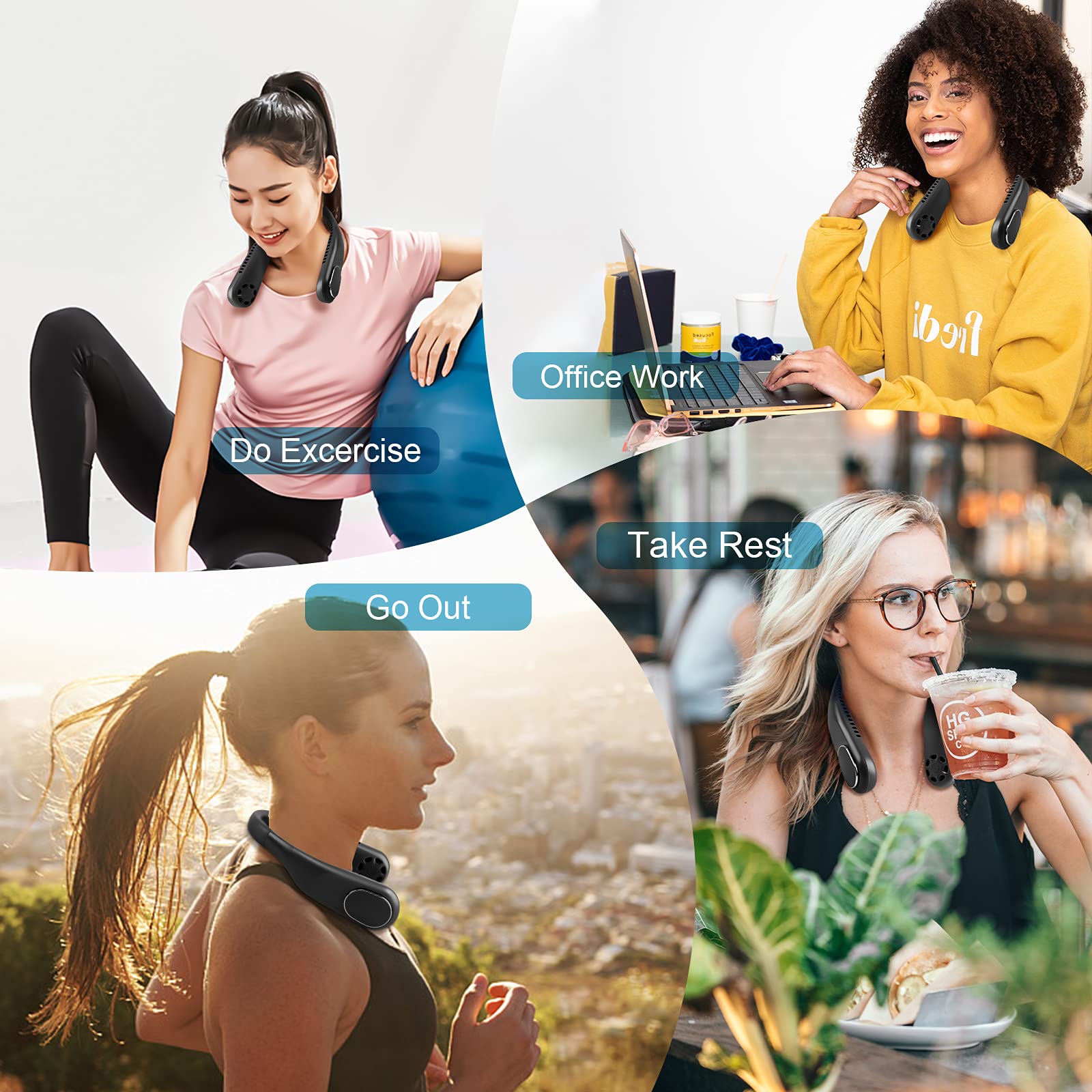 Portable Neck Fan with 4000mAh Battery - Hands-Free Bladeless Personal Cooling Fan for Women & Men, 3-Speed Adjustable Headphone Design, 360° Quiet Airflow - Perfect for Office, Gym, Outdoor Activities, Travel & Summer Heat Relief (Black)