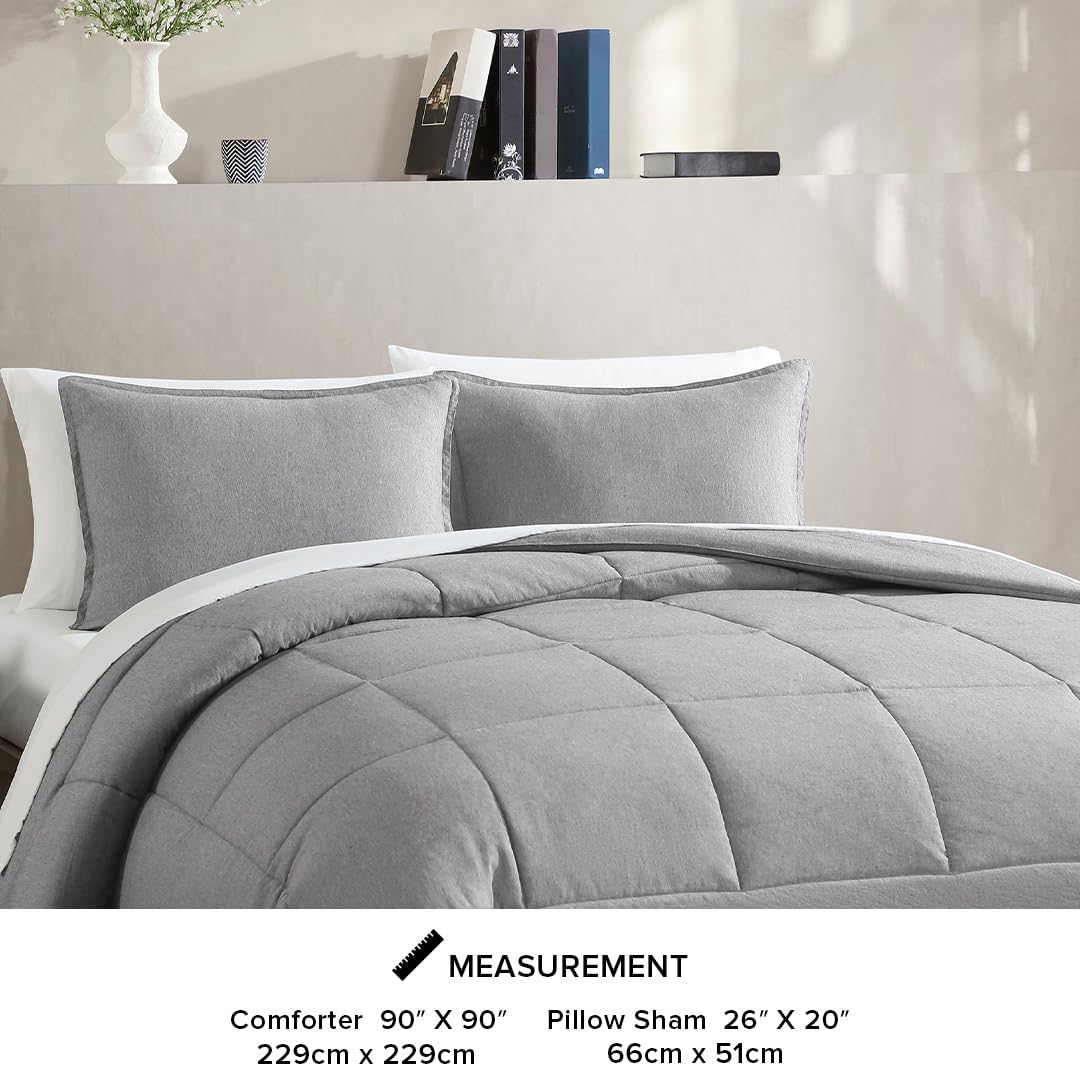 UGG Leonora Comforter Set - Full/Queen Size Light Grey Down Alternative Blanket | Reversible, Hypoallergenic & Machine Washable | All-Season Cozy Bedding with 2 Pillow Shams | Perfect for Master Bedroom, Guest Room & Dorm Comfort