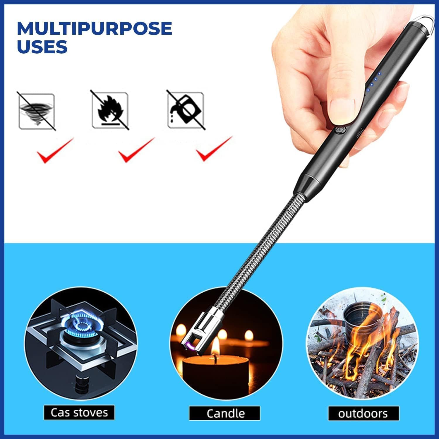 ZODZE USB Rechargeable Plasma Lighter - Windproof 360° Flexible Arc Lighter for Kitchen, Candles, BBQ, Camping & Home Use (Multicolor) | Perfect for Lighting Stoves, Candles, Bonfires & More