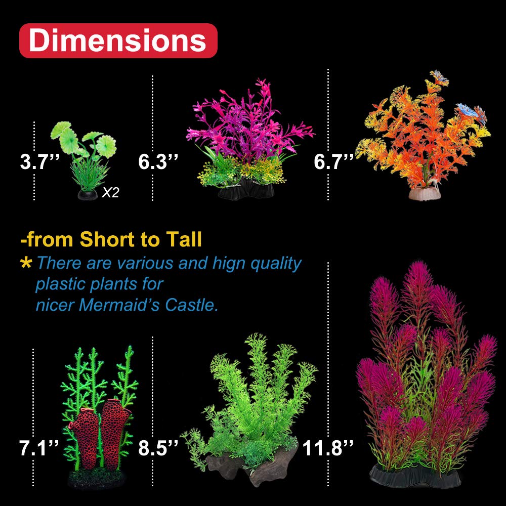 GreenJoy Aquarium Decor Set - Plastic Plants, Fish Cave, Castle, Mermaid Ornaments, Pirate Ship, Pyramid & Shipwreck Hideouts for Fish Tank | Perfect for Tropical, Freshwater & Saltwater Aquariums | Enhances Underwater Scenery & Provides Shelter for Fish
