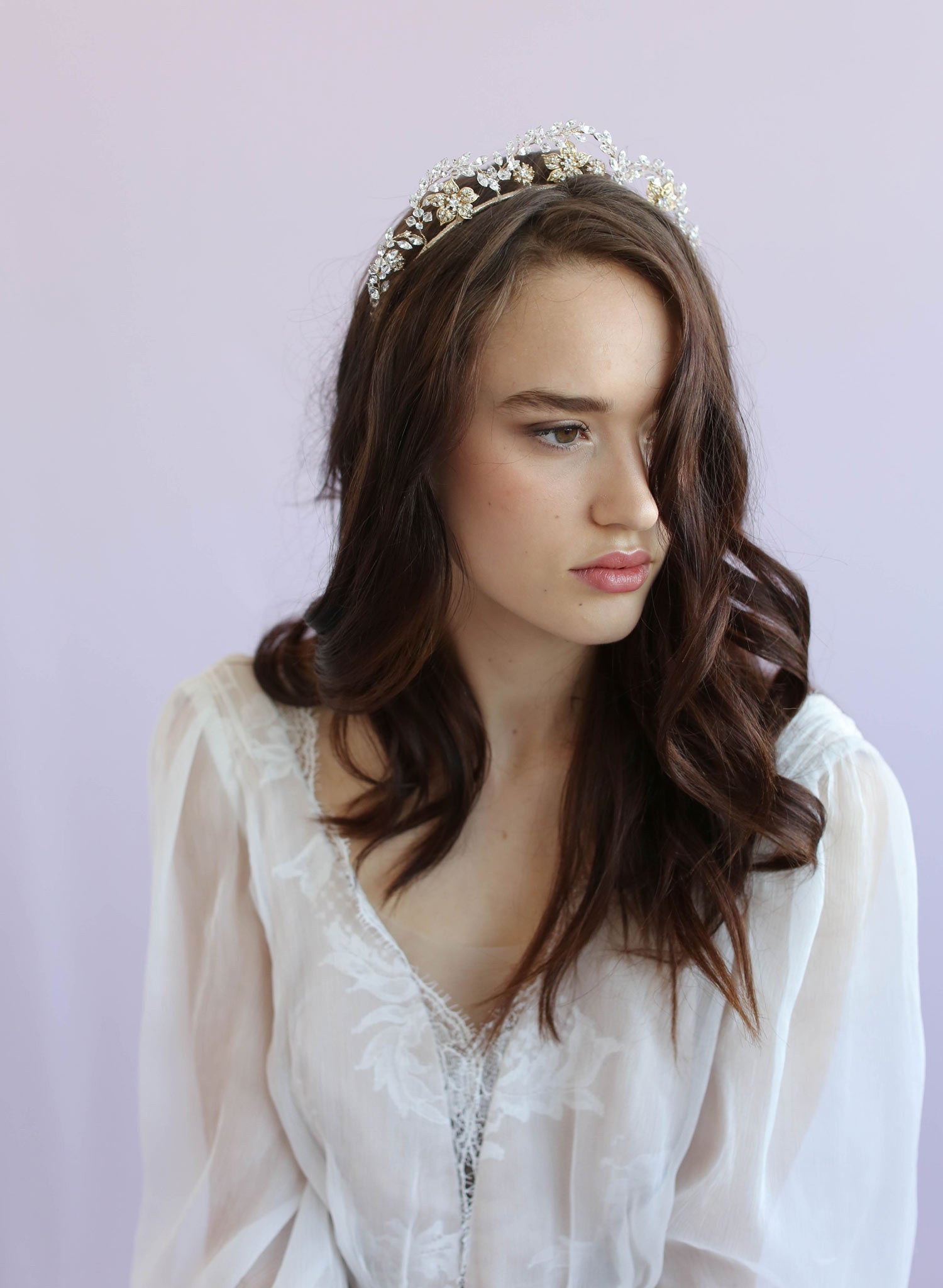 Elegant Floral Tiara with Sparkling Navette Crystal Arches - Style #611 | Perfect for Weddings, Prom, and Special Occasions