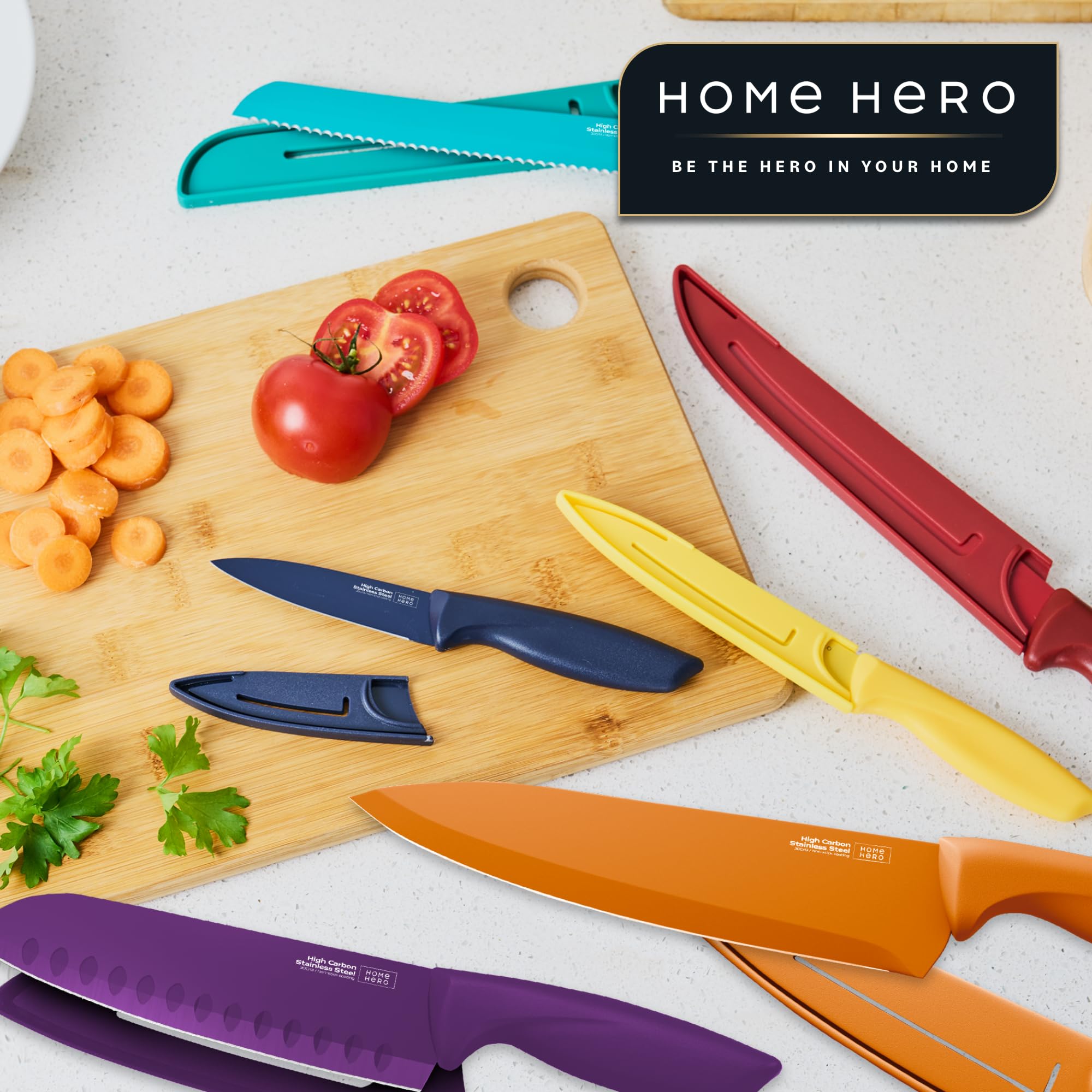 Premium 12-Piece Kitchen Knife Set - High Carbon Stainless Steel Chef Knives with Ergonomic Handles & Ceramic Coating | Nonstick, Durable & Sharp for Professional Cooking, Meal Prep & Home Use | Includes Protective Sheath Covers (Multicolor)