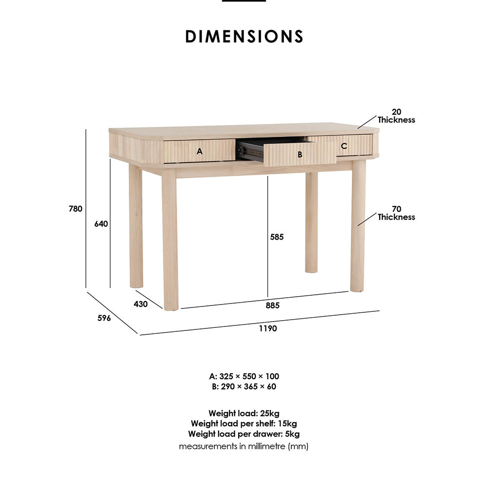 LUDLOW White Wash Oak Study Desk - Modern Home Office Desk for Working, Writing & Studying - Perfect for Small Spaces & Home Offices