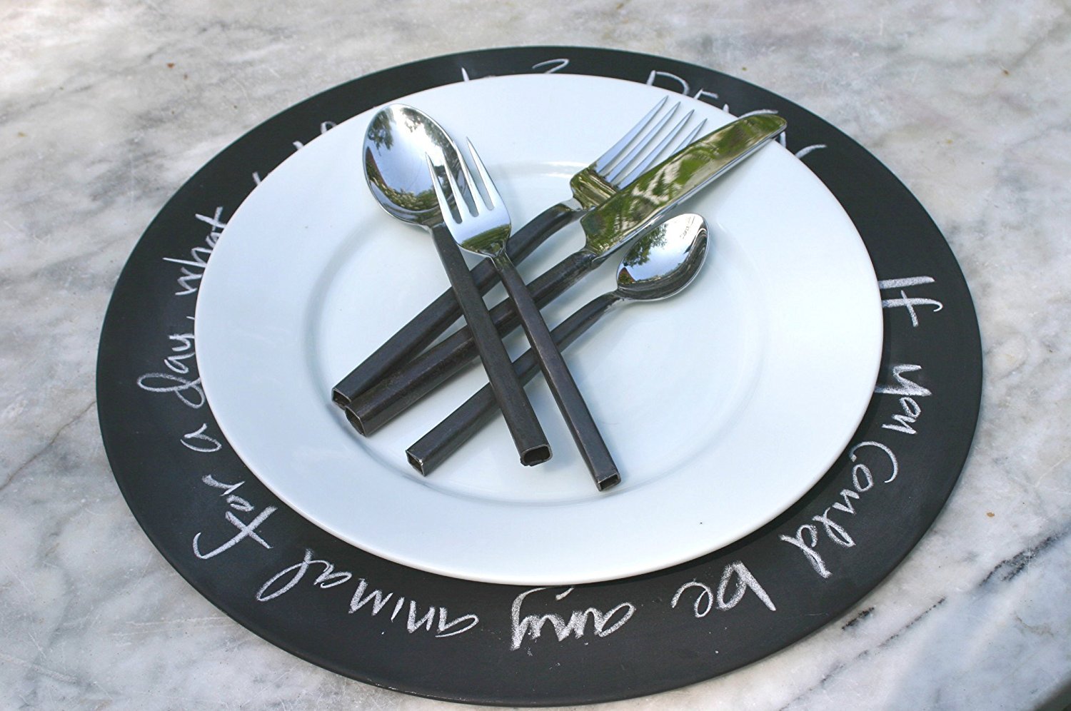 Old River Road Chalkboard Border Charger Plates - Set of 4 for Farmhouse Dining, Rustic Table Decor, and Wedding Dinnerware