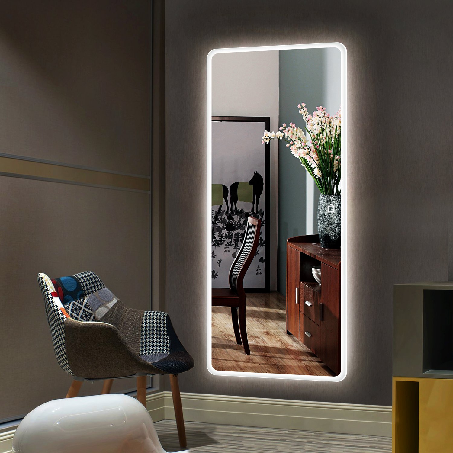 H&A LED Full Length Wall Mirror with Lights - Anti-Fog Bathroom Vanity Mirror with Touch Control, 65