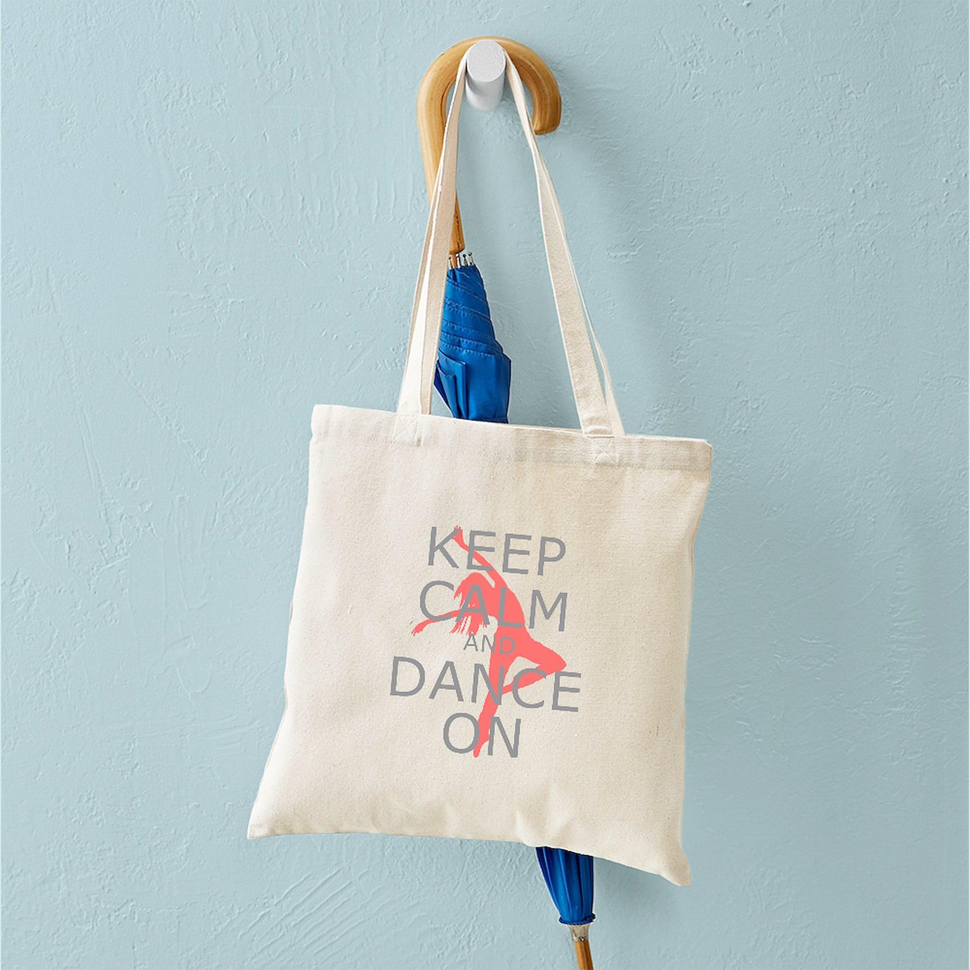 Keep Calm And Dance On Tote Bag - Natural Canvas Reusable Shopping Bag for Groceries, Beach, Work & Gym | Eco-Friendly Cotton Tote with Inspirational Quote