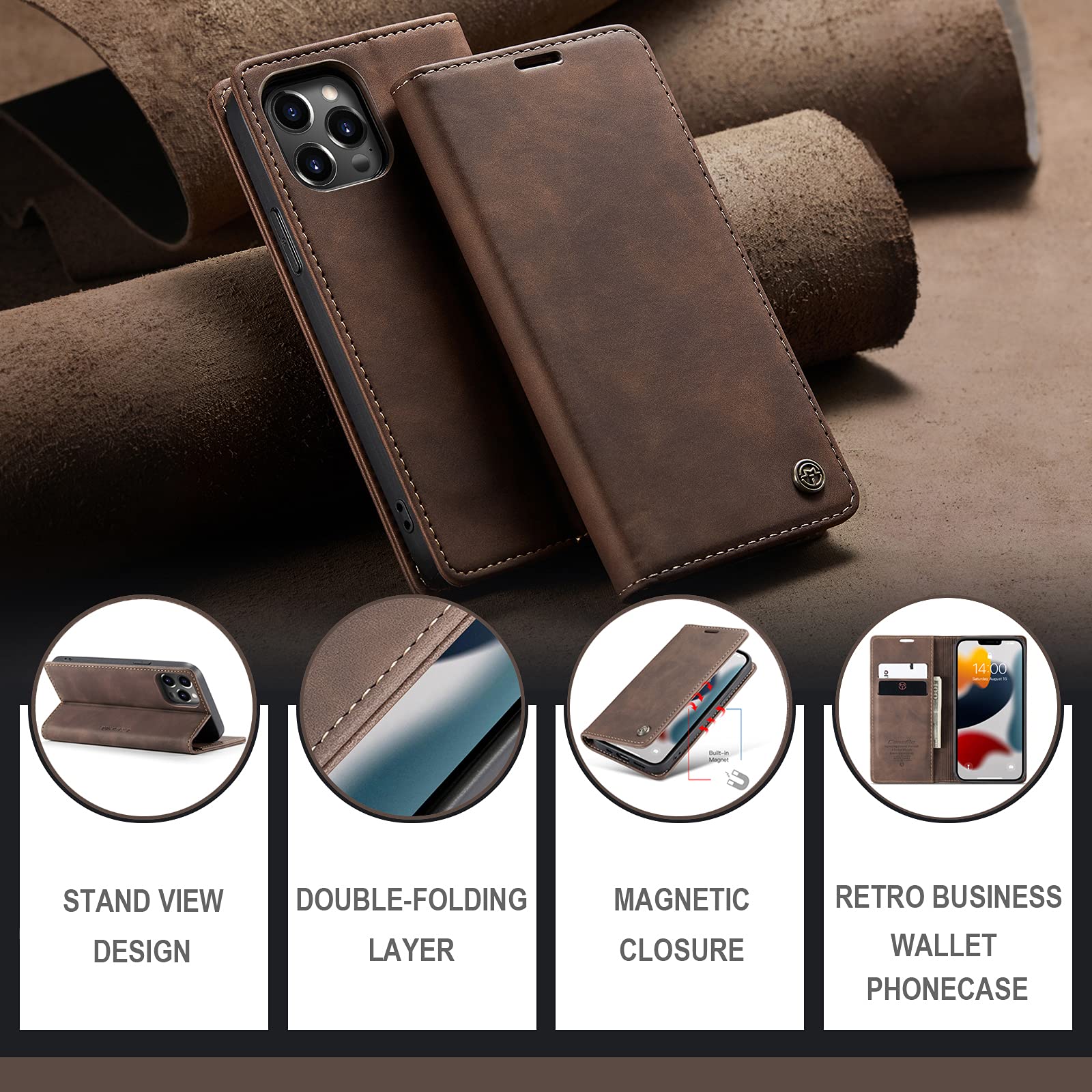 Premium Leather Wallet Case for iPhone 13 (6.1
