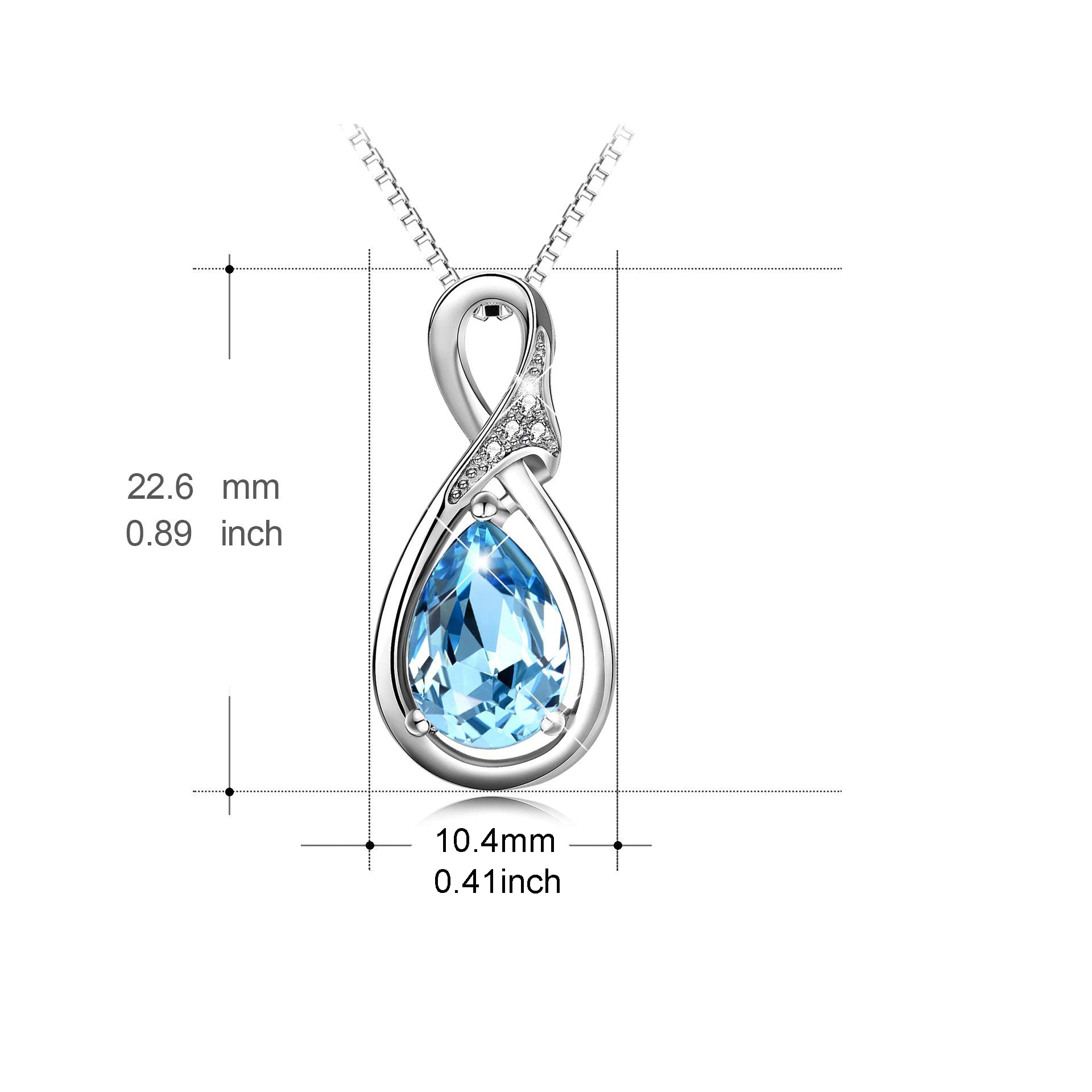 Diamond & Natural Aquamarine Sterling Silver Teardrop Necklace - Hypoallergenic Pendant Jewelry for Women | Perfect Anniversary, Birthday Gift for Mom, Wife, or Loved One | Elegant for Weddings, Parties & Special Occasions